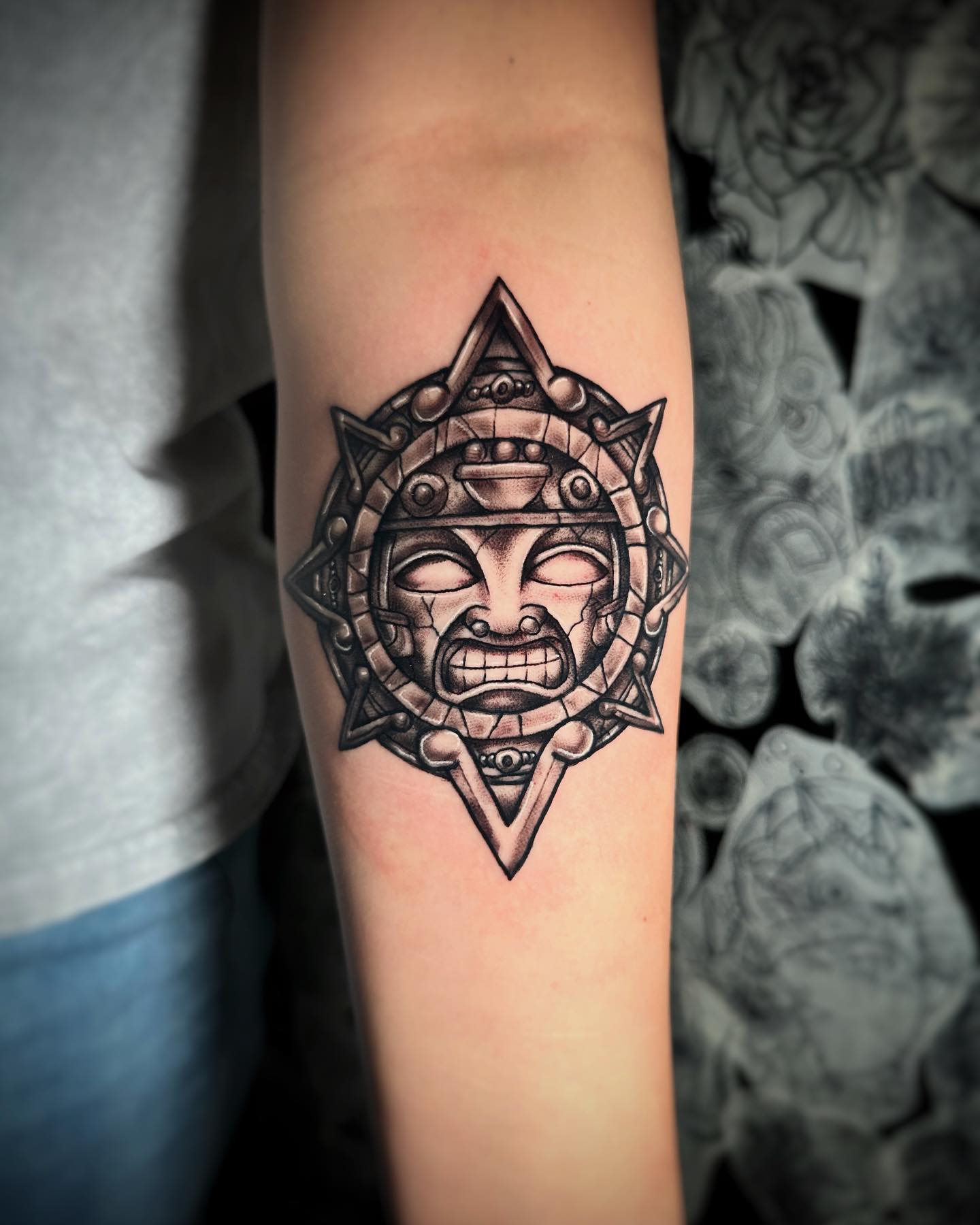 Aztec Sun Tattoo on Arm
