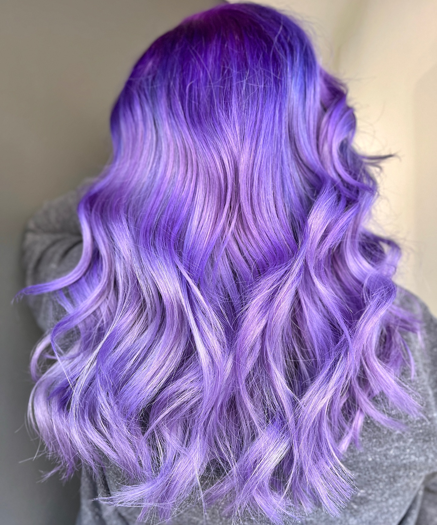 Bright Lavender Color on Long Wavy Hair