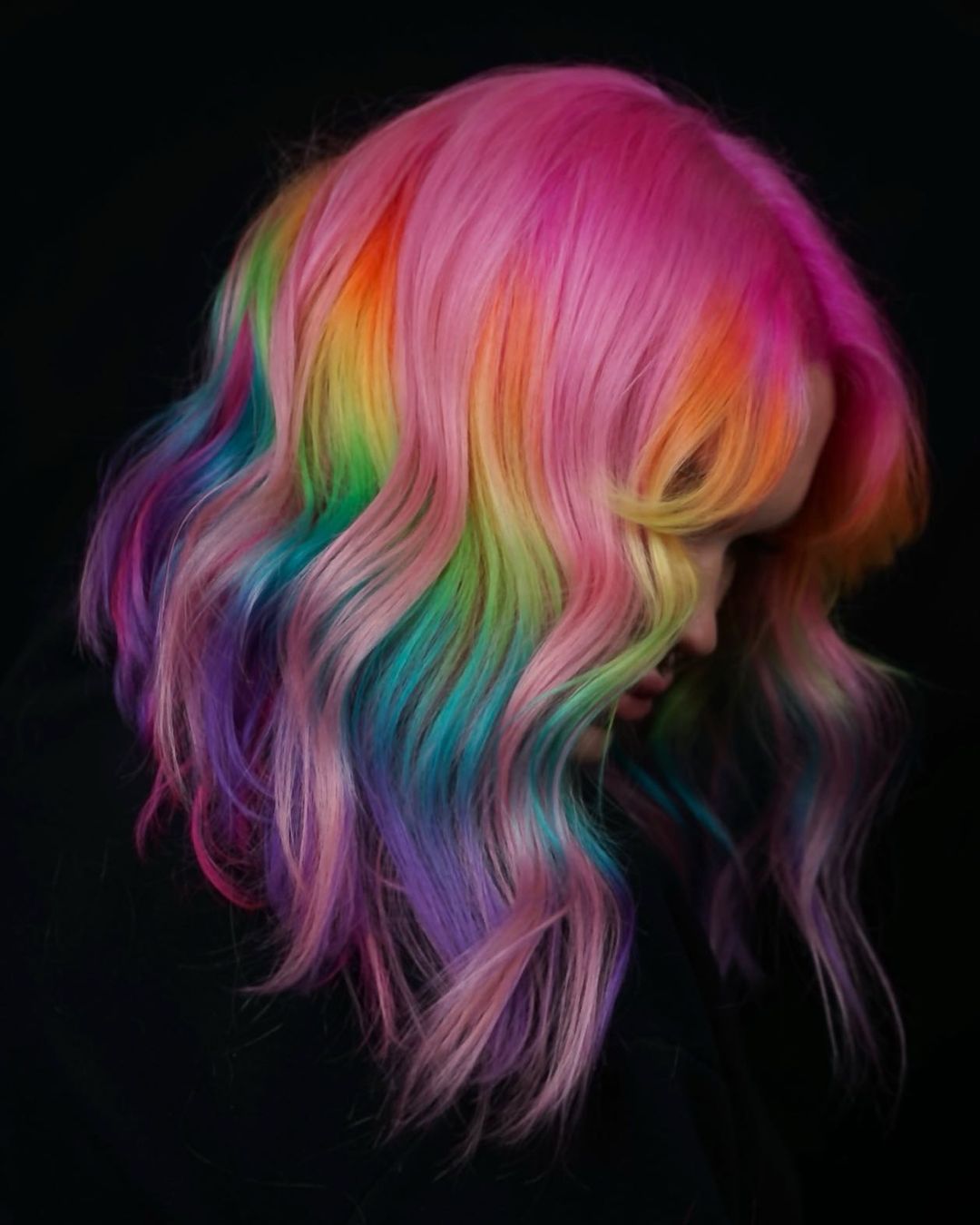 0Bright Rainbow Colors on Bob Cut