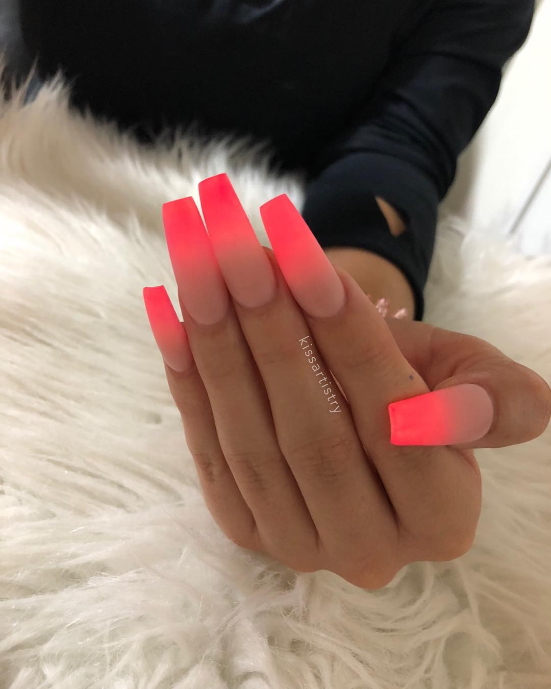 Coffin Hot Pink Ombre Nails