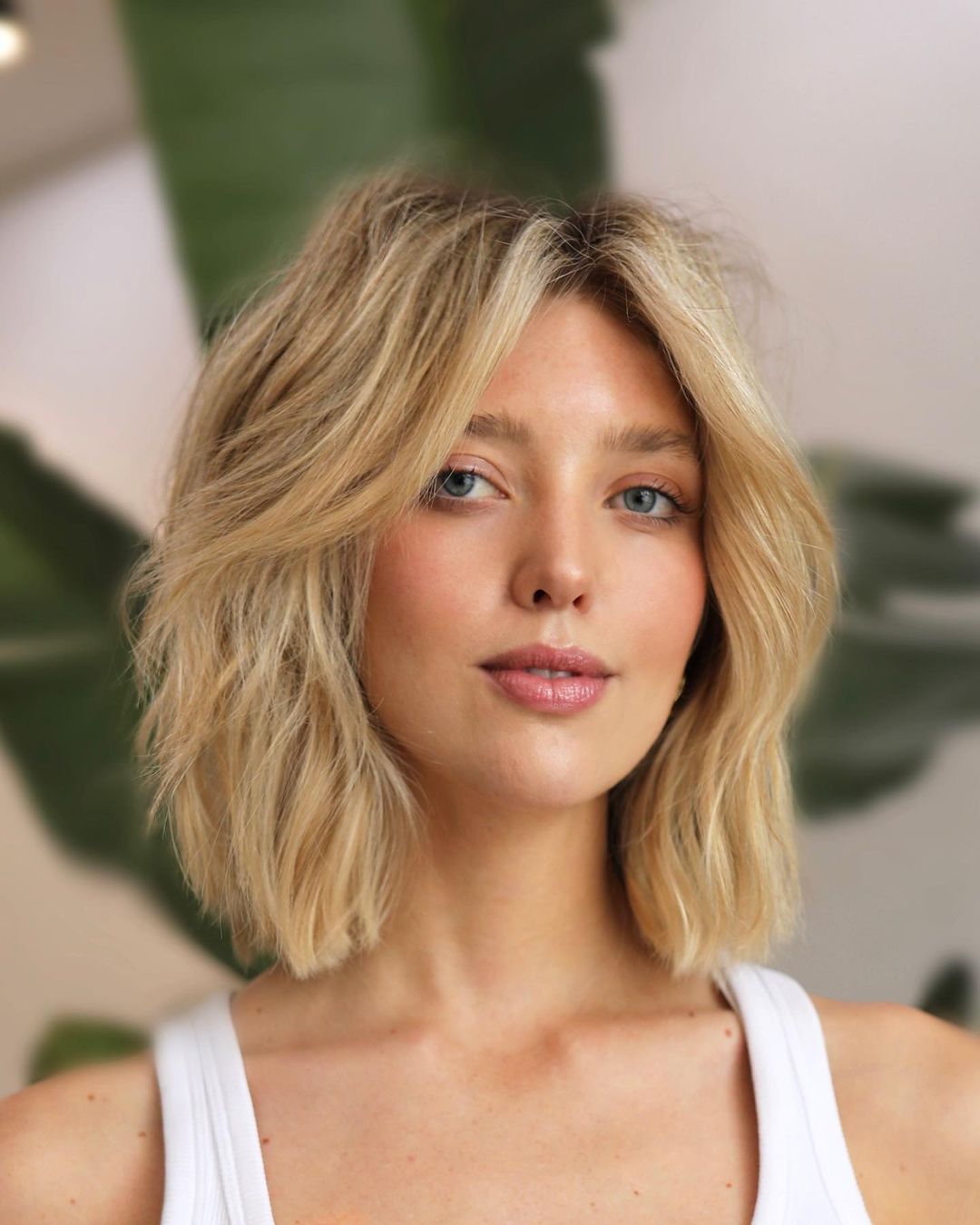 Long French Bob Cut on Blonde Hair