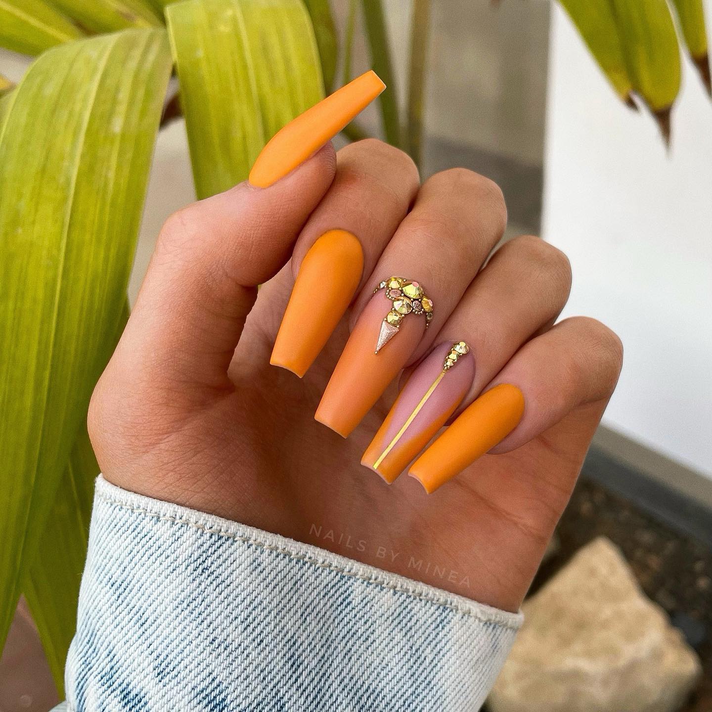 Long Matte Orange Nails