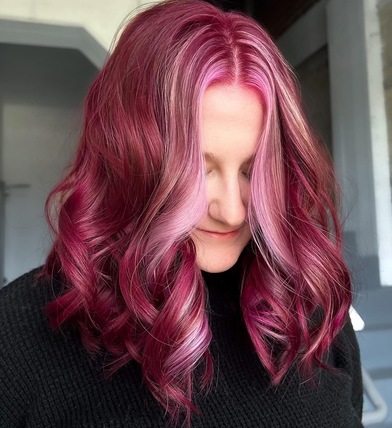 Medium-Length Strawberry Pink Hair
