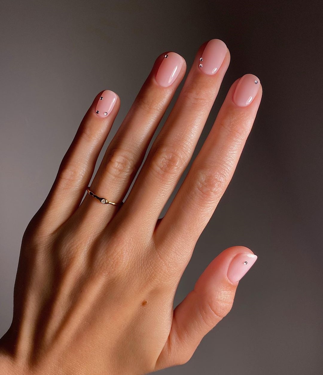 Minimalistic Nude Nails with Rhinestones