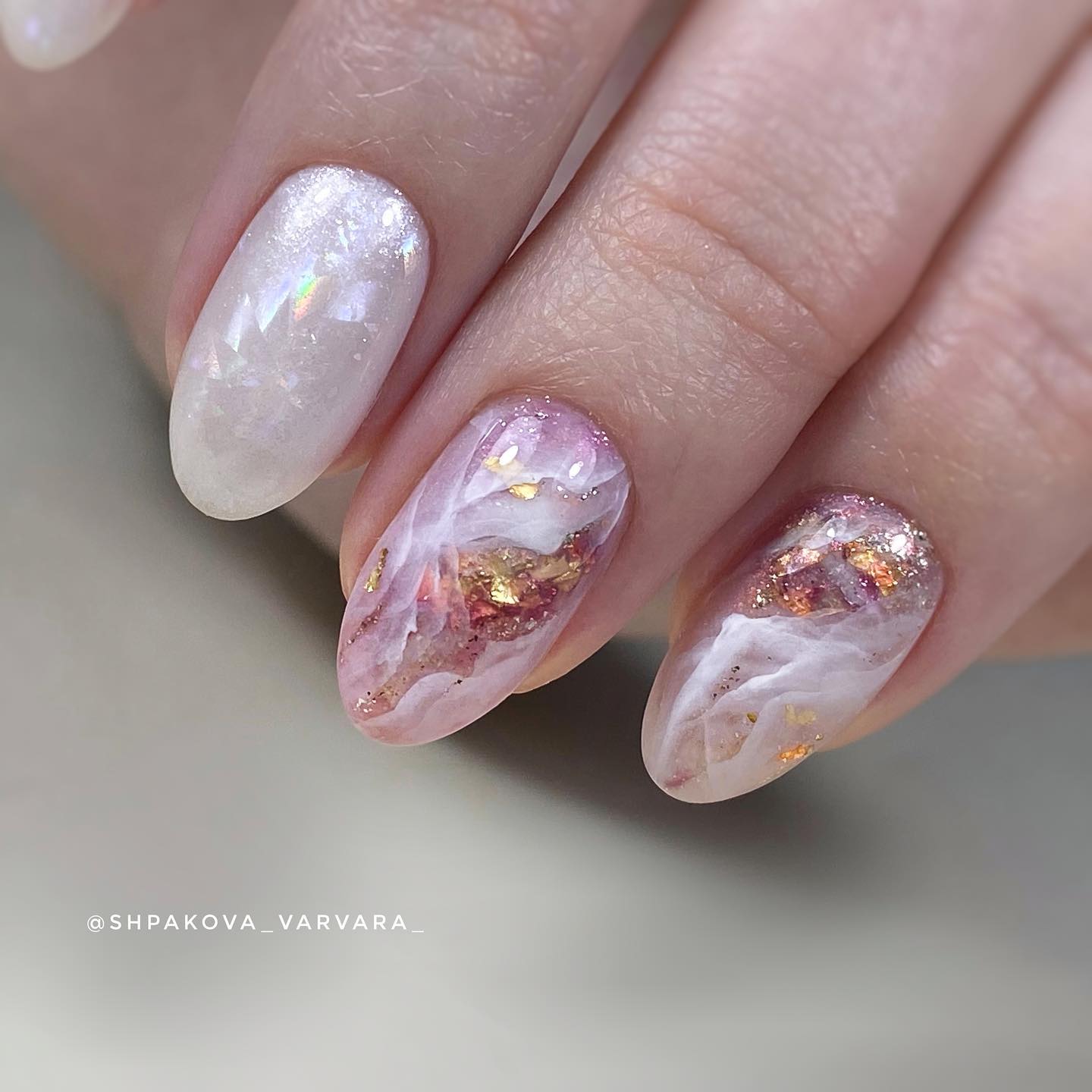 Short Rose Gold Marble Nails