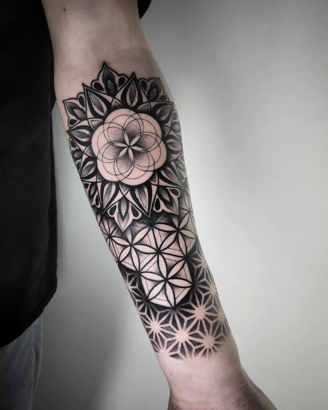 Black and White Flower of Life Tattoo on Arm