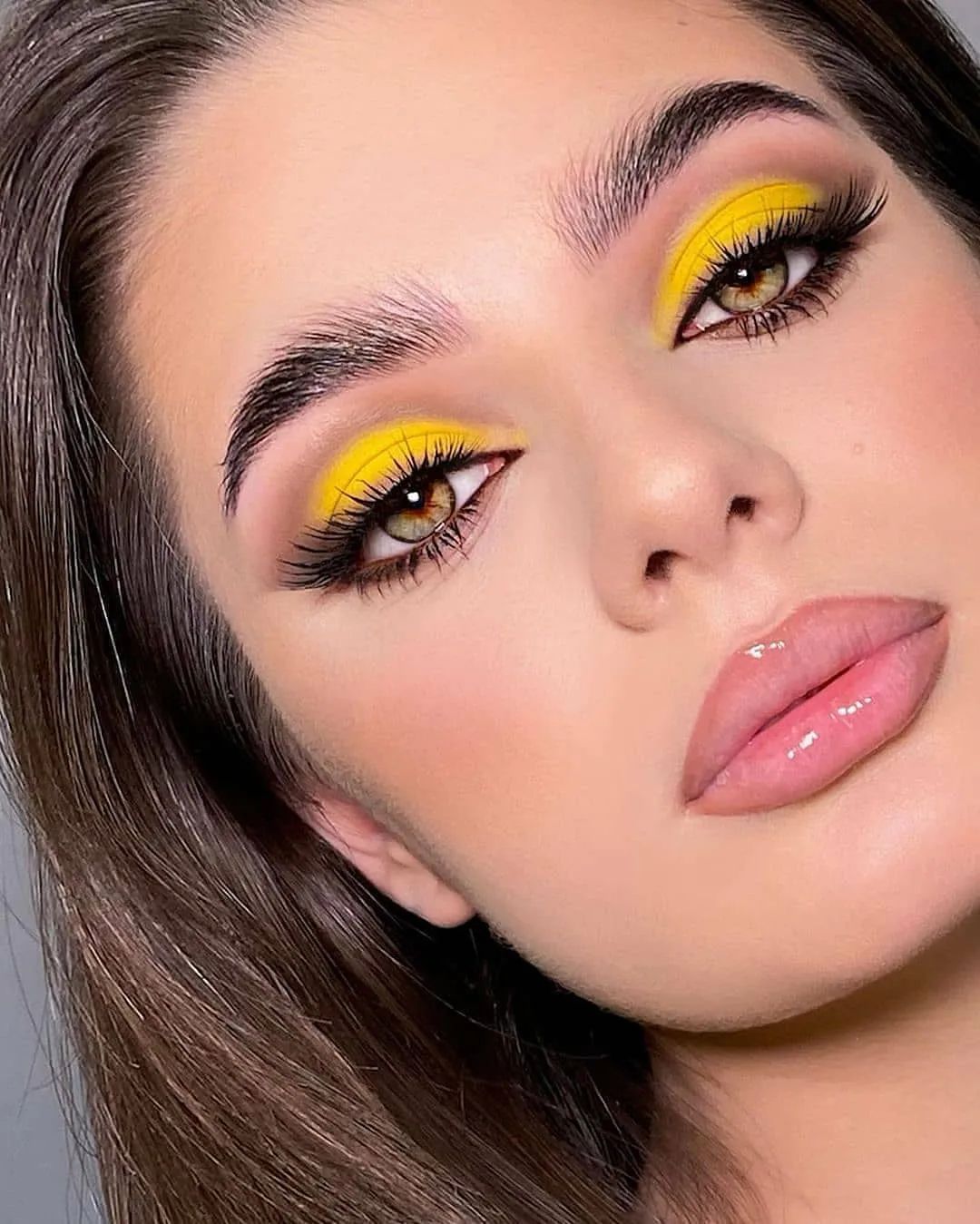 Bright Yellow Eyeshadow with Natural Lashes Makeup