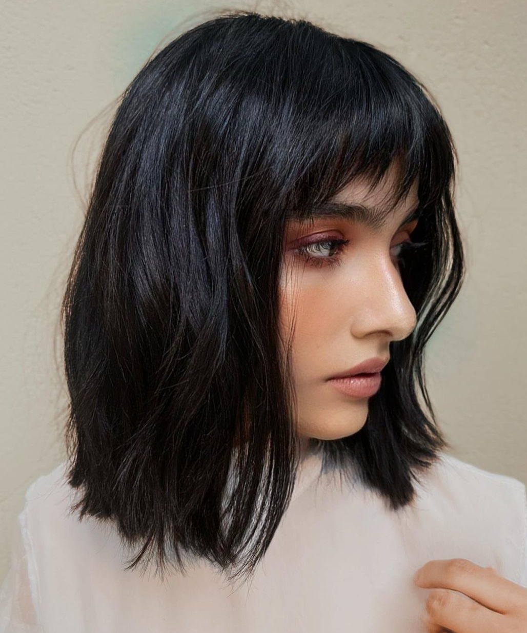 Choppy Bang on Short Black Bob Cut