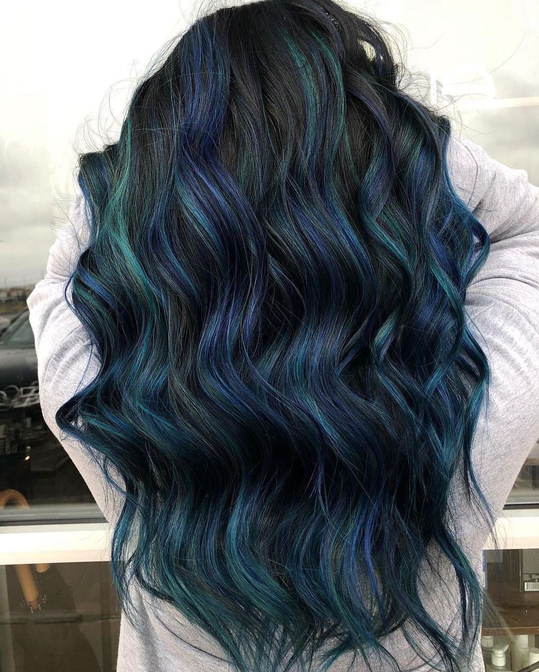 Dark Mermaid Hair with Blue and Green Highlights