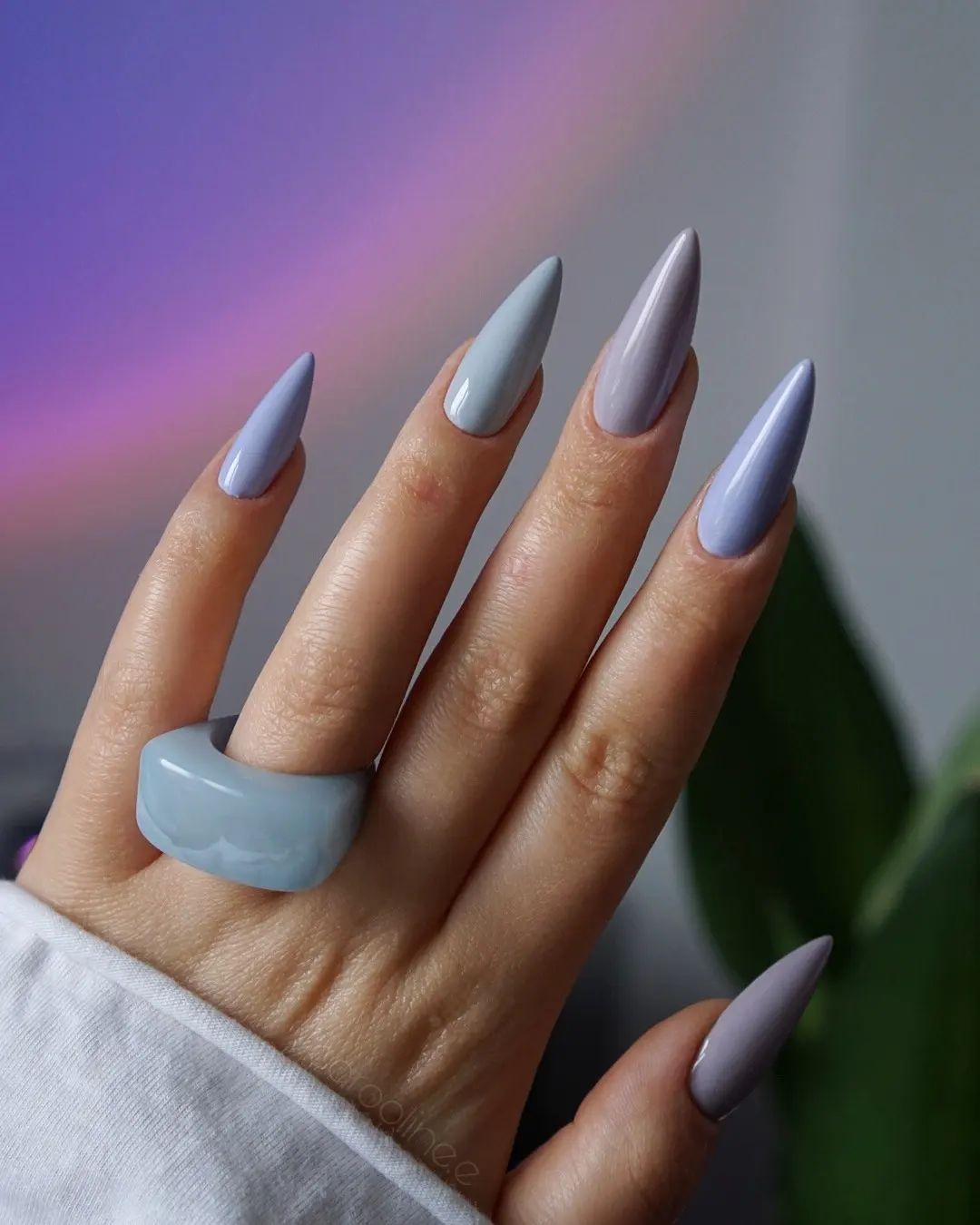 Grey and Blue Nail Combo