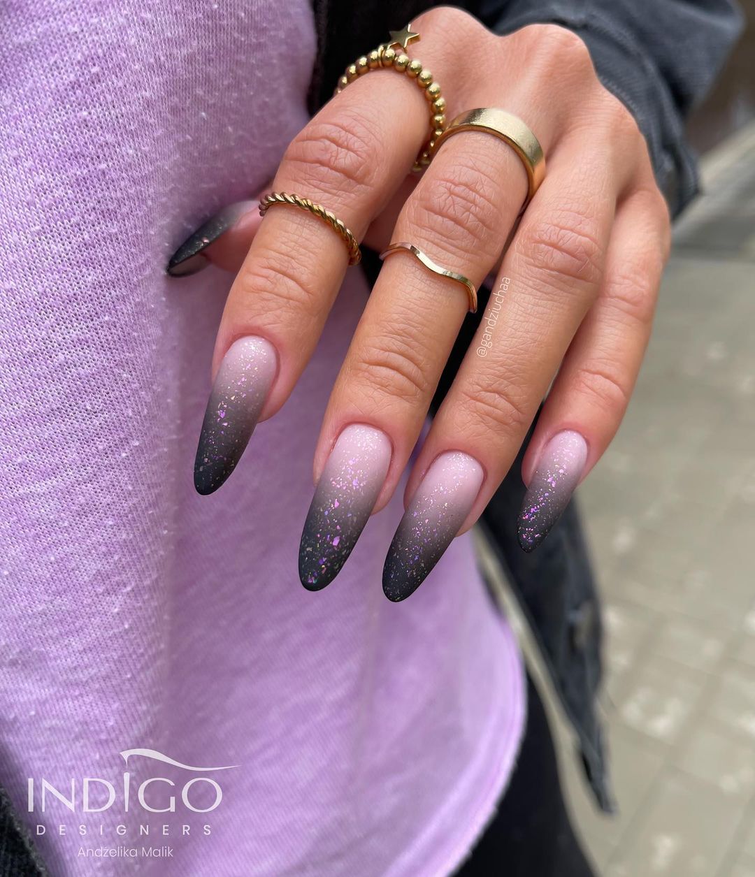 Long Black and Purple Ombre Nails