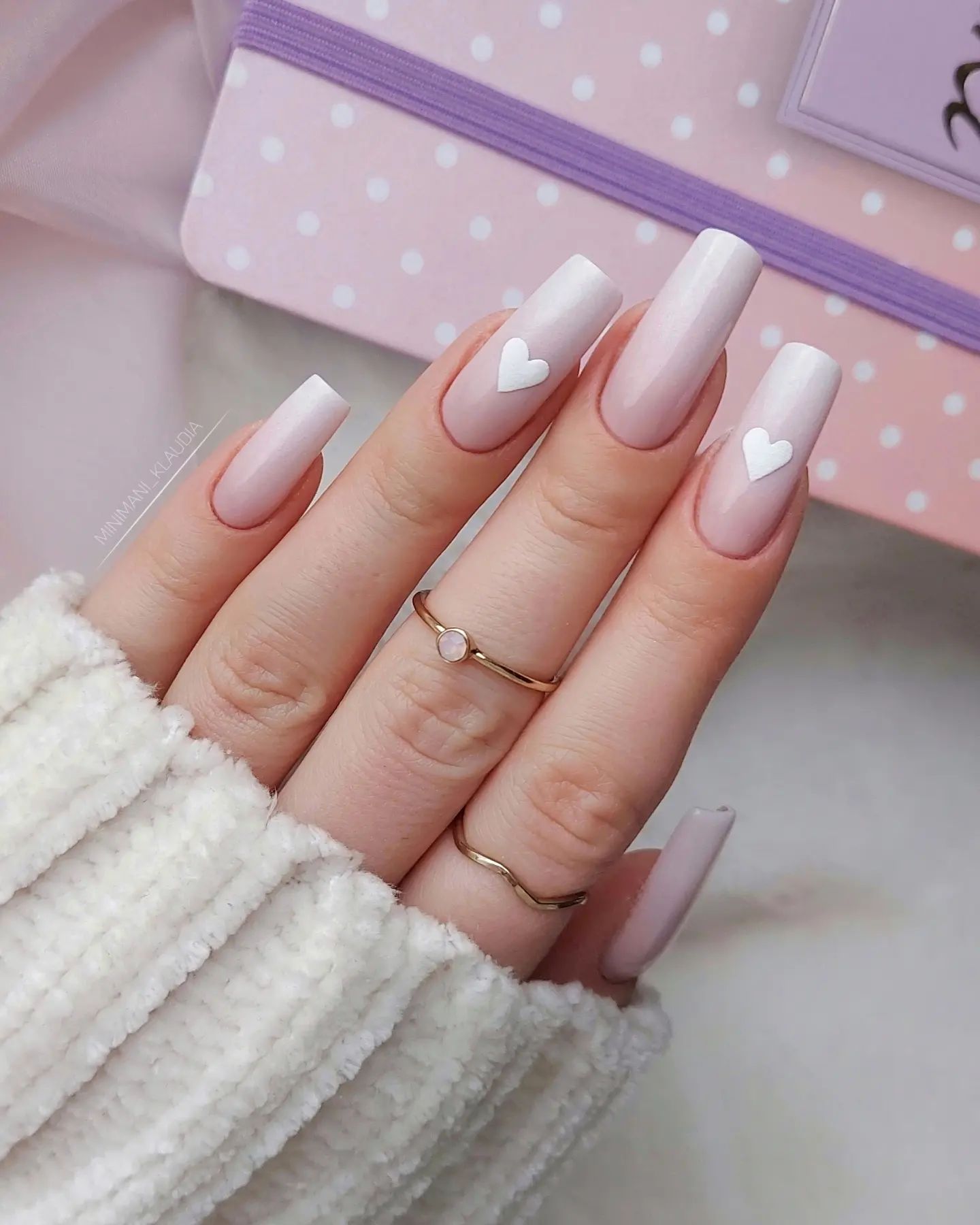 Long Ombre Nails with Hearts