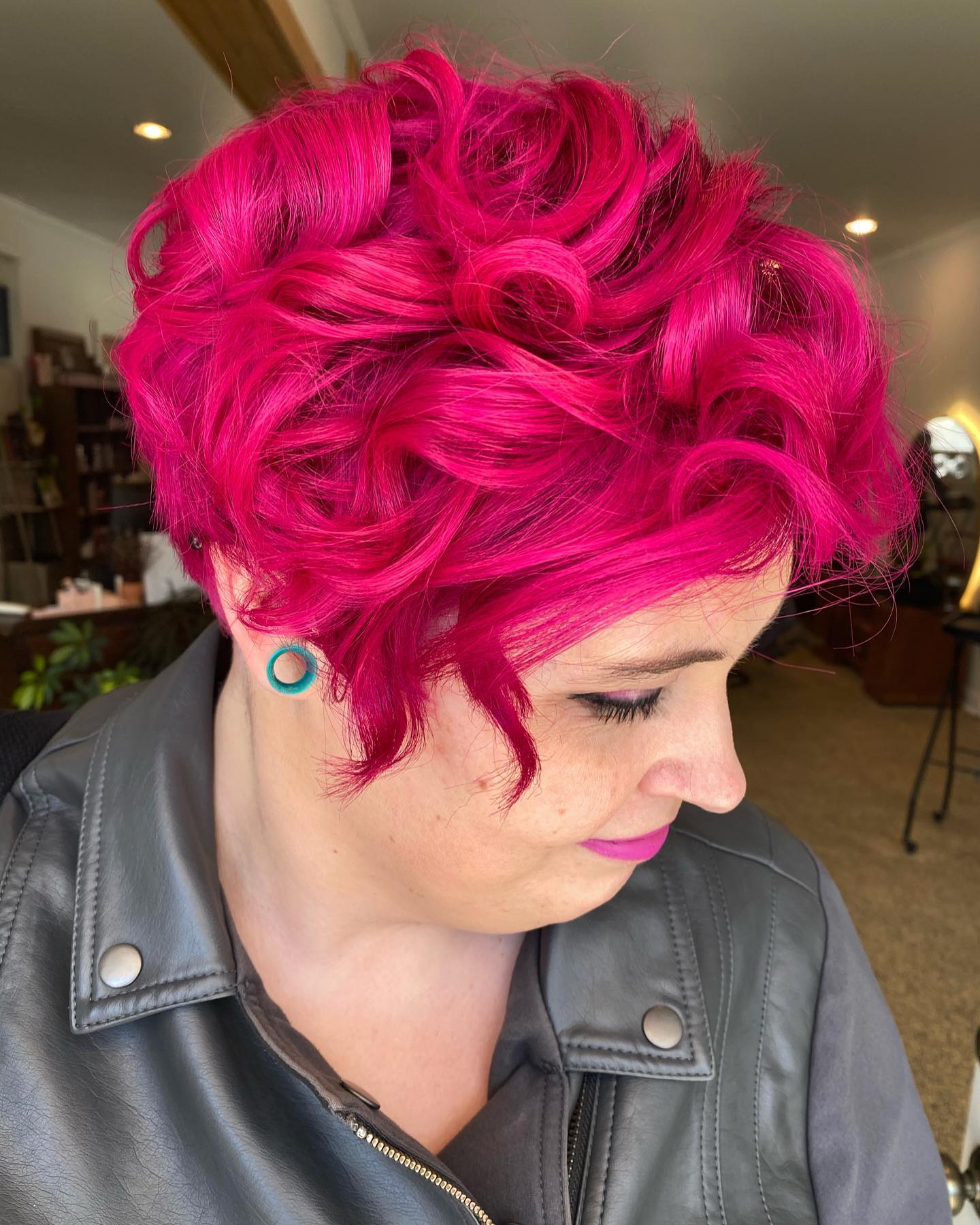 Short Pink Curly Pixie