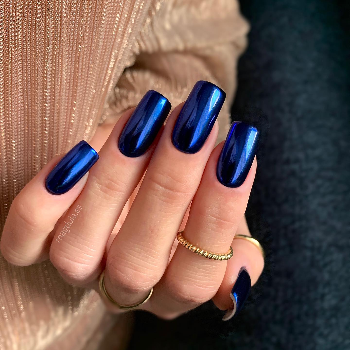 Square Electric Blue Chrome Nails