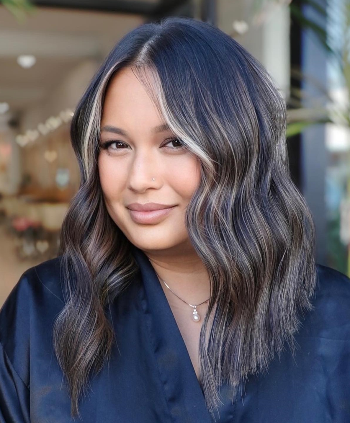 Ash Blonde Partial Highlights on Straight Dark Hair