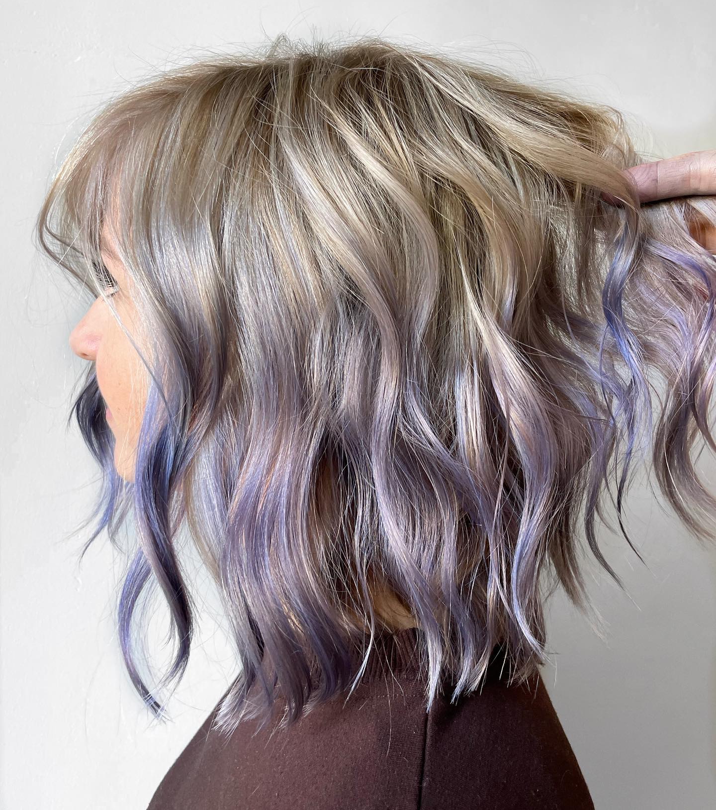 Bob Cut on Blonde Hair with Lavender Ends