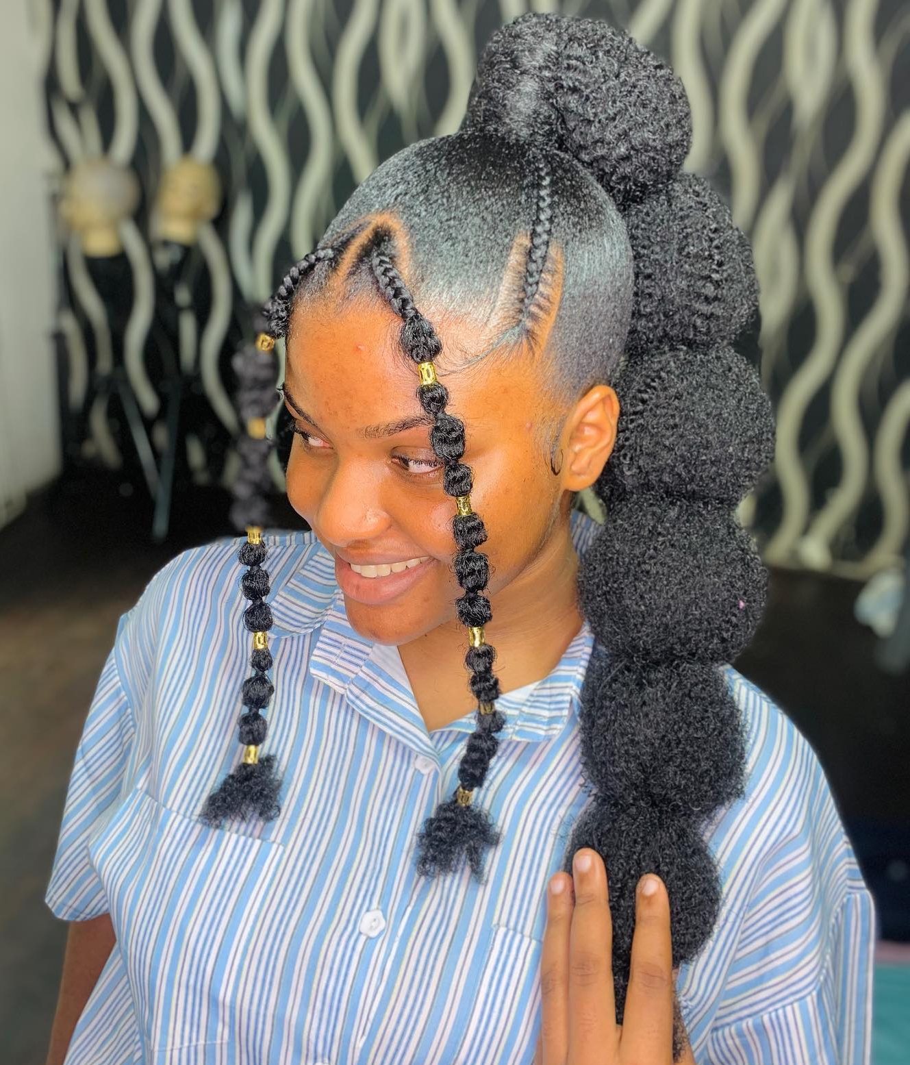 Bubble Braids on Black Curly Hair