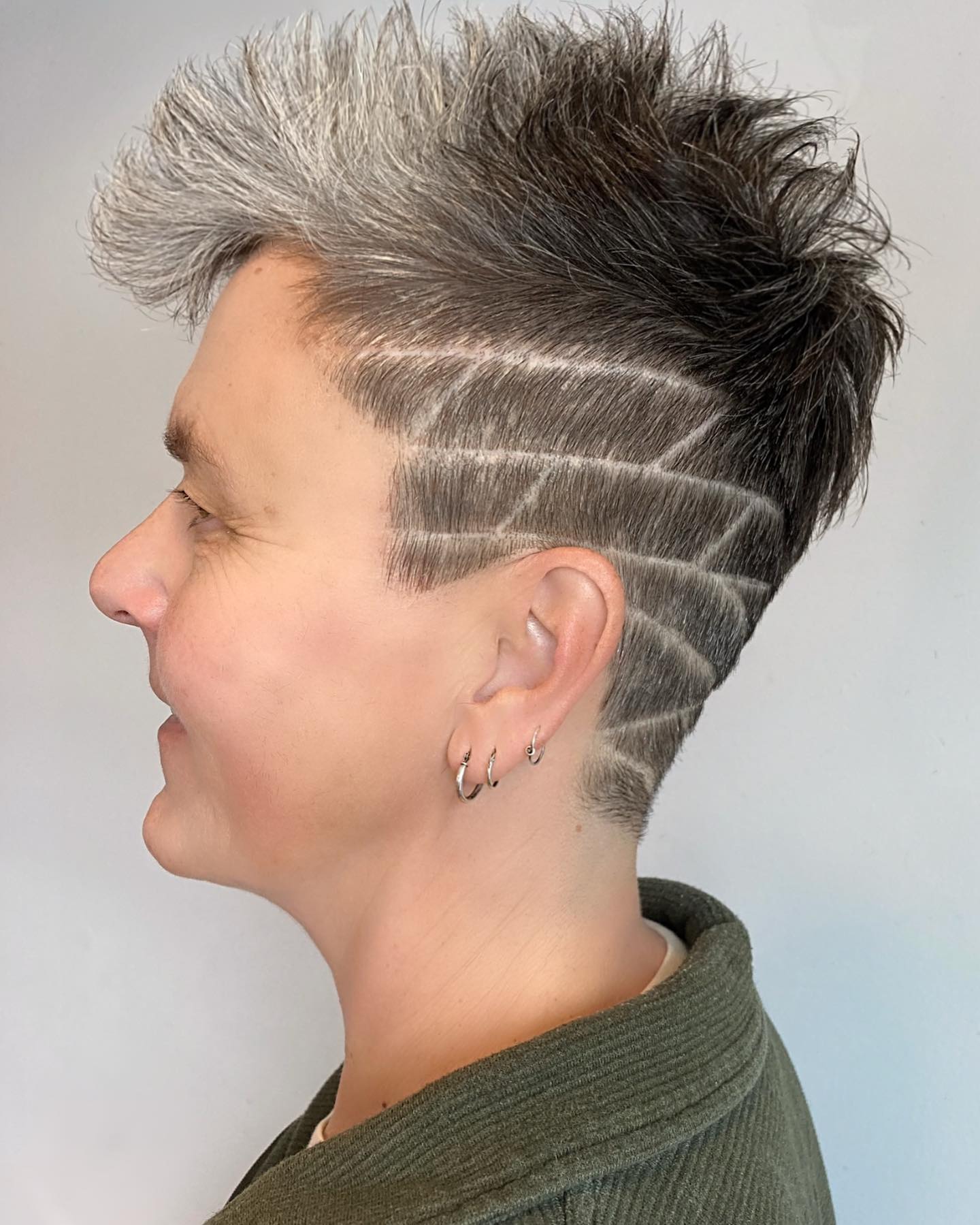 Buzz Cut on Grey Hair with a Pattern on the Side