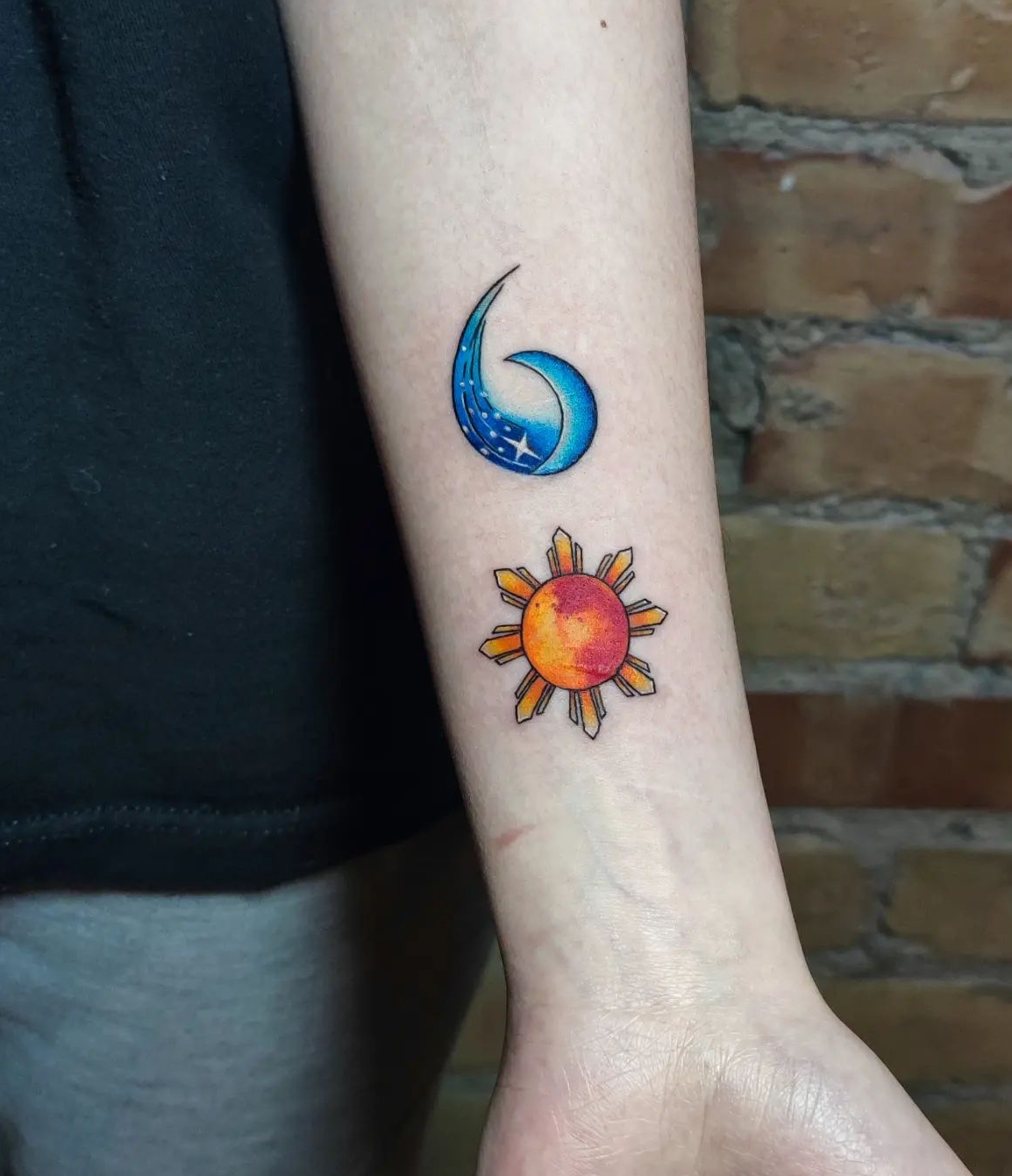 Colorful Sun and Wave in the Form of Semicolon Tattoo