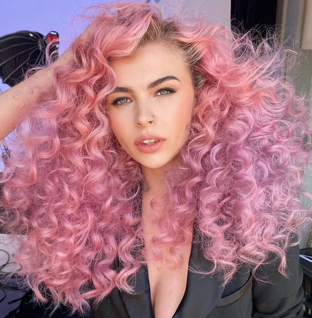 Cotton Candy Pink on Long Curly Hair