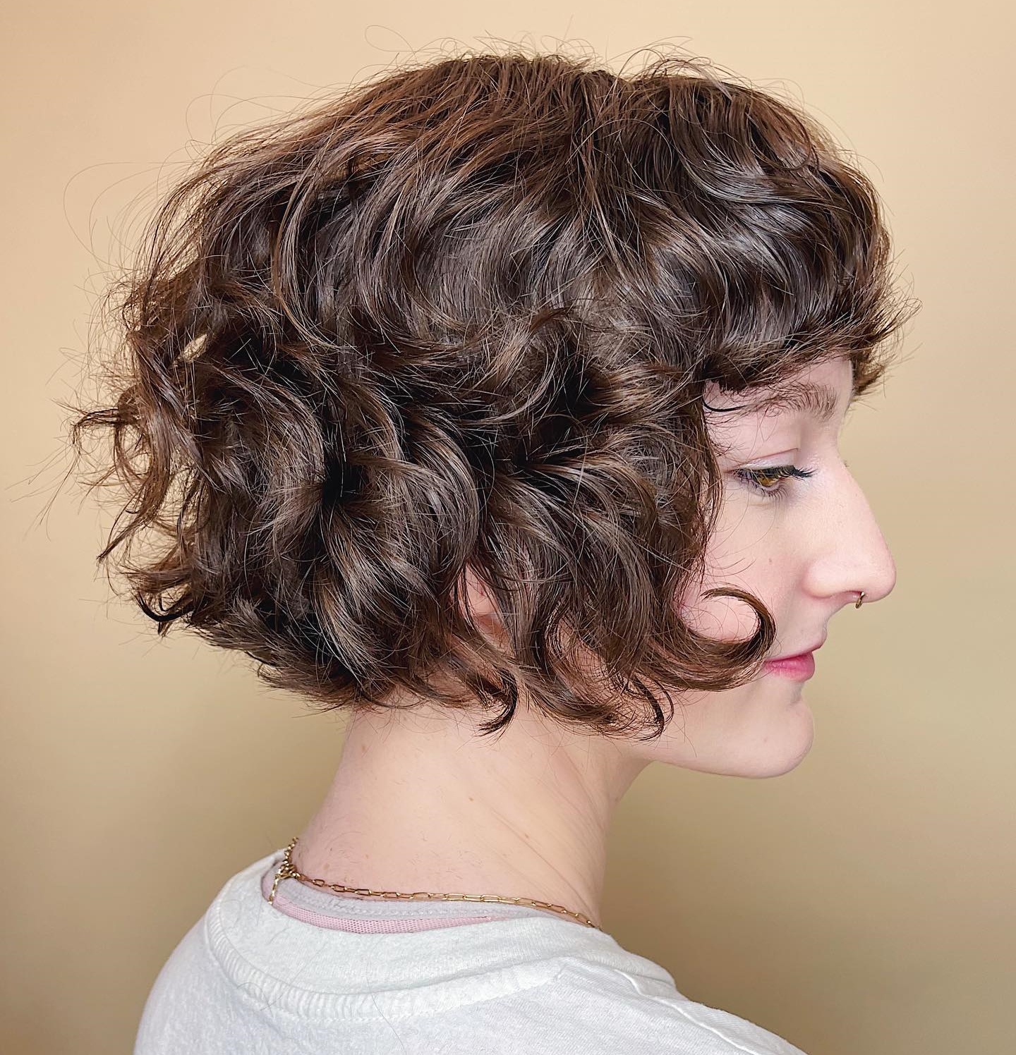 Curly French Bob Cut with Bang