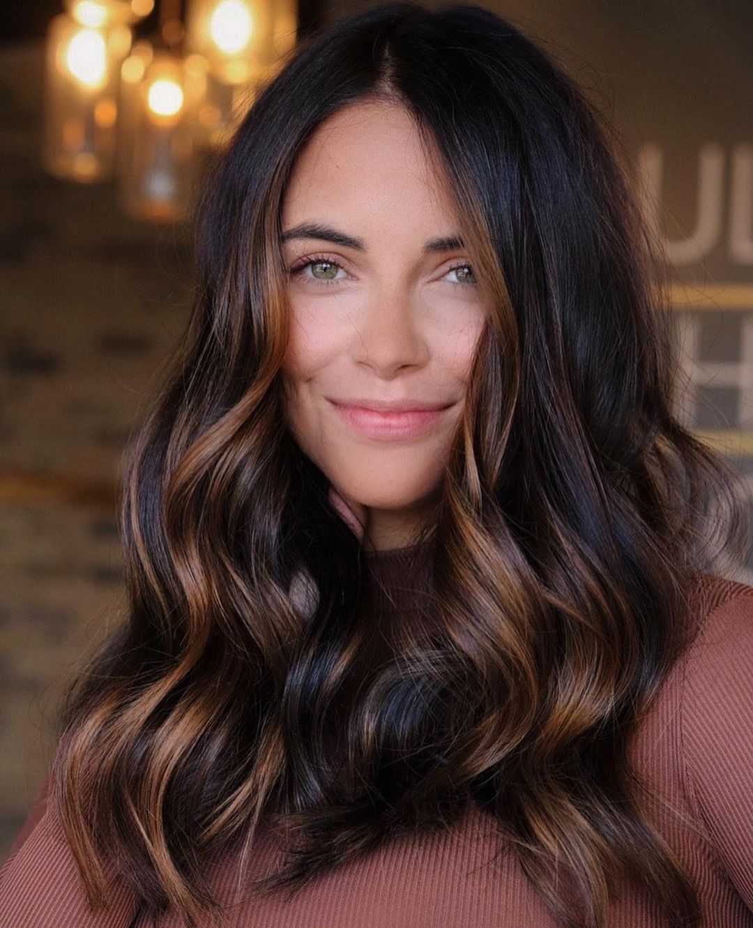 Caramel highlights on black straight hair sale