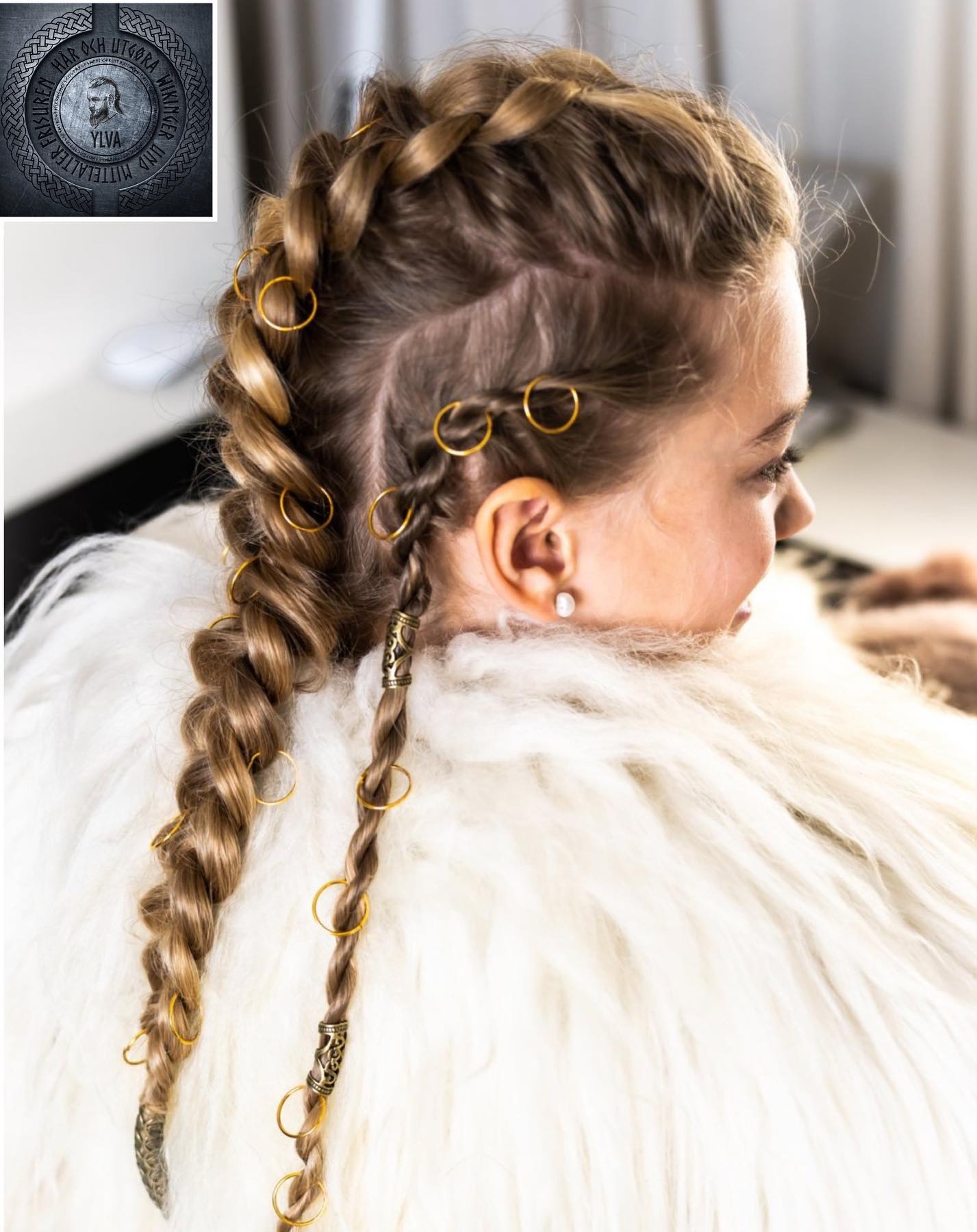 Decorated Loose Viking Braids on Medium-Length Hair