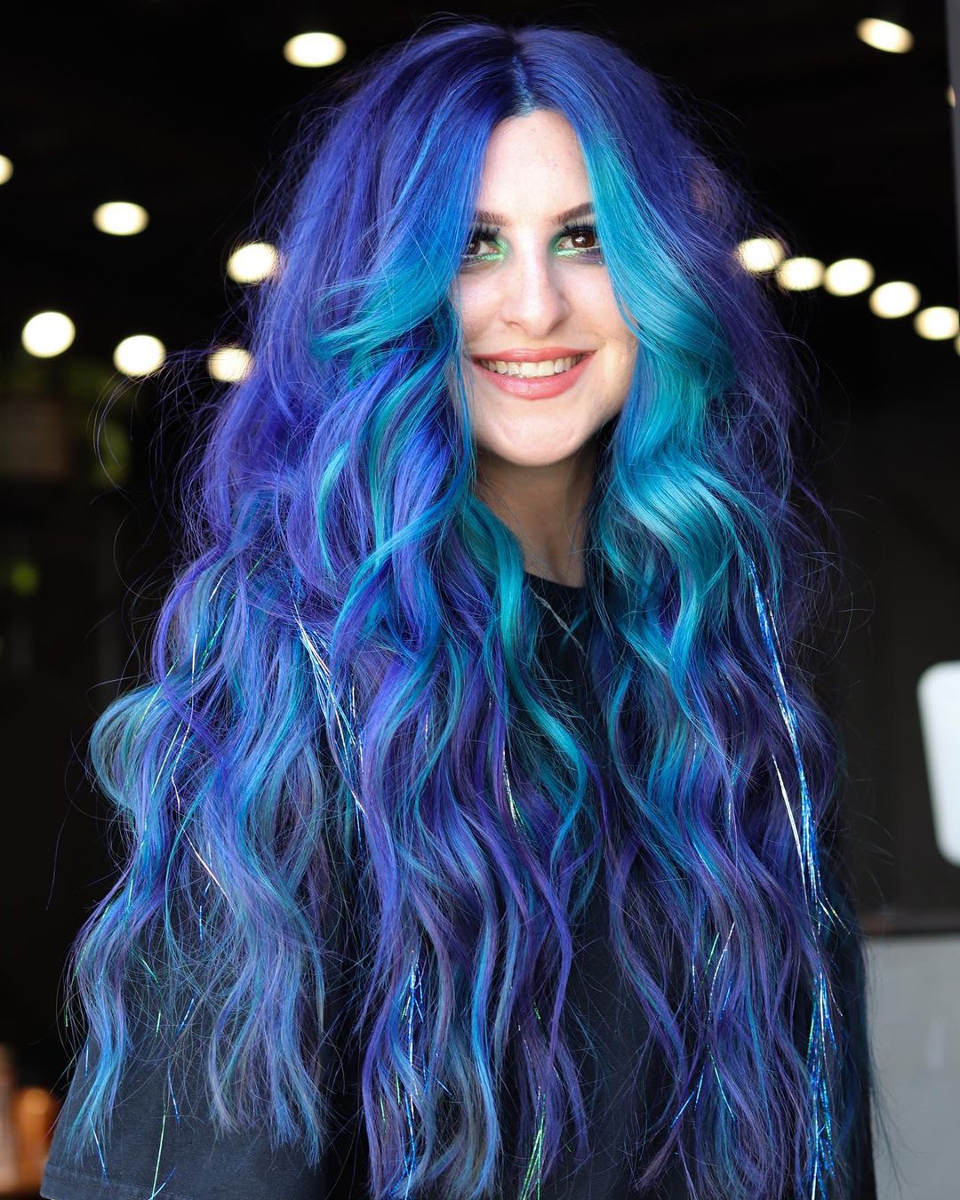 Long Mermaid Hair with Purple and Green Highlights