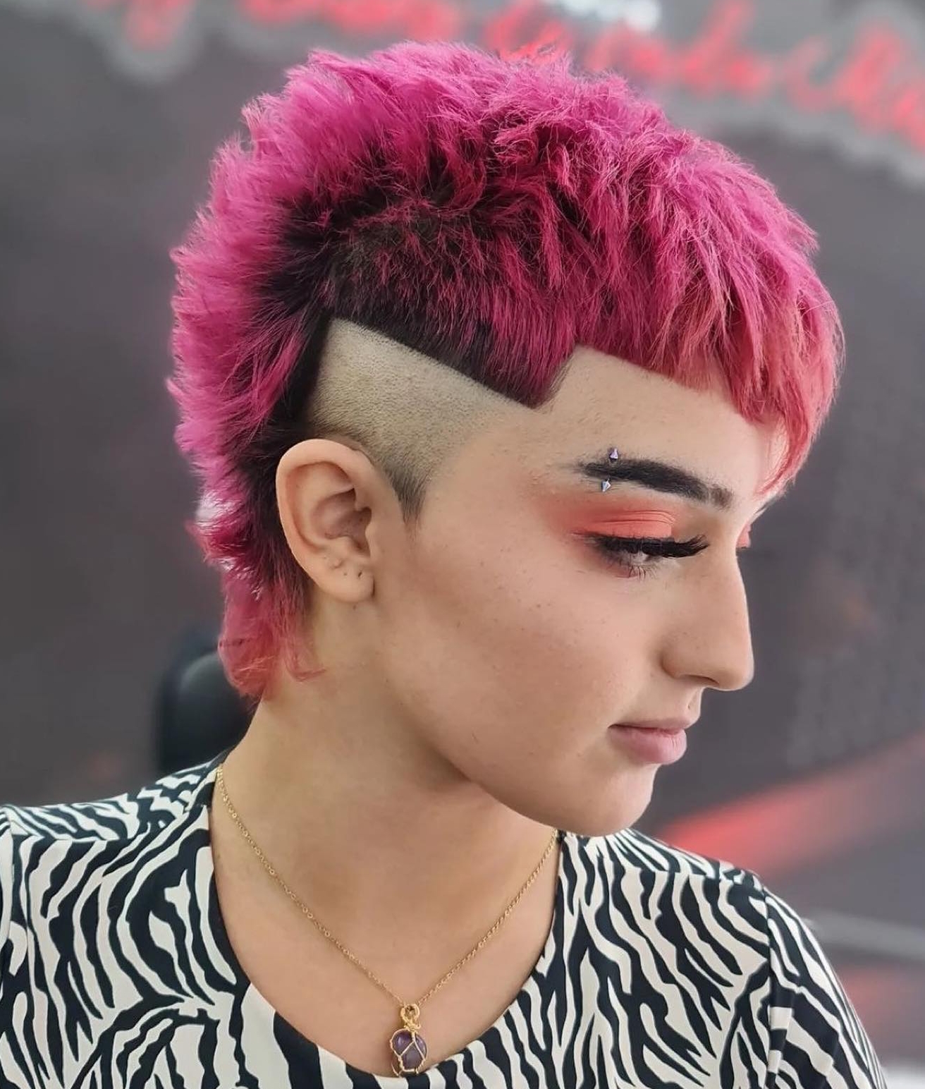 Mohawk Mullet Haircut on Pink Hair
