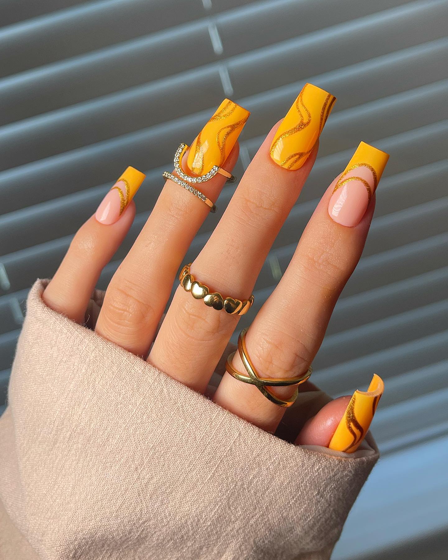 Orange Acrylic Square Nails