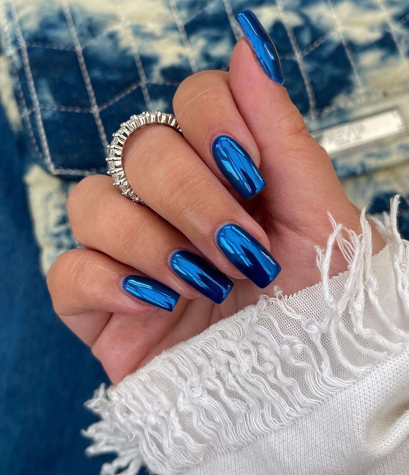 Short Square Electric Blue Nails