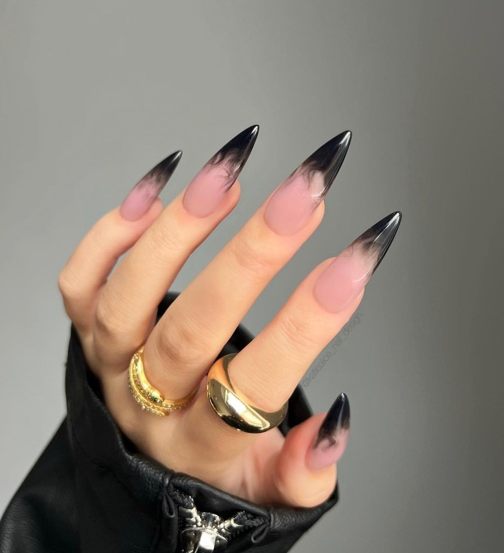 Stiletto Black and Nude Ombre Nails