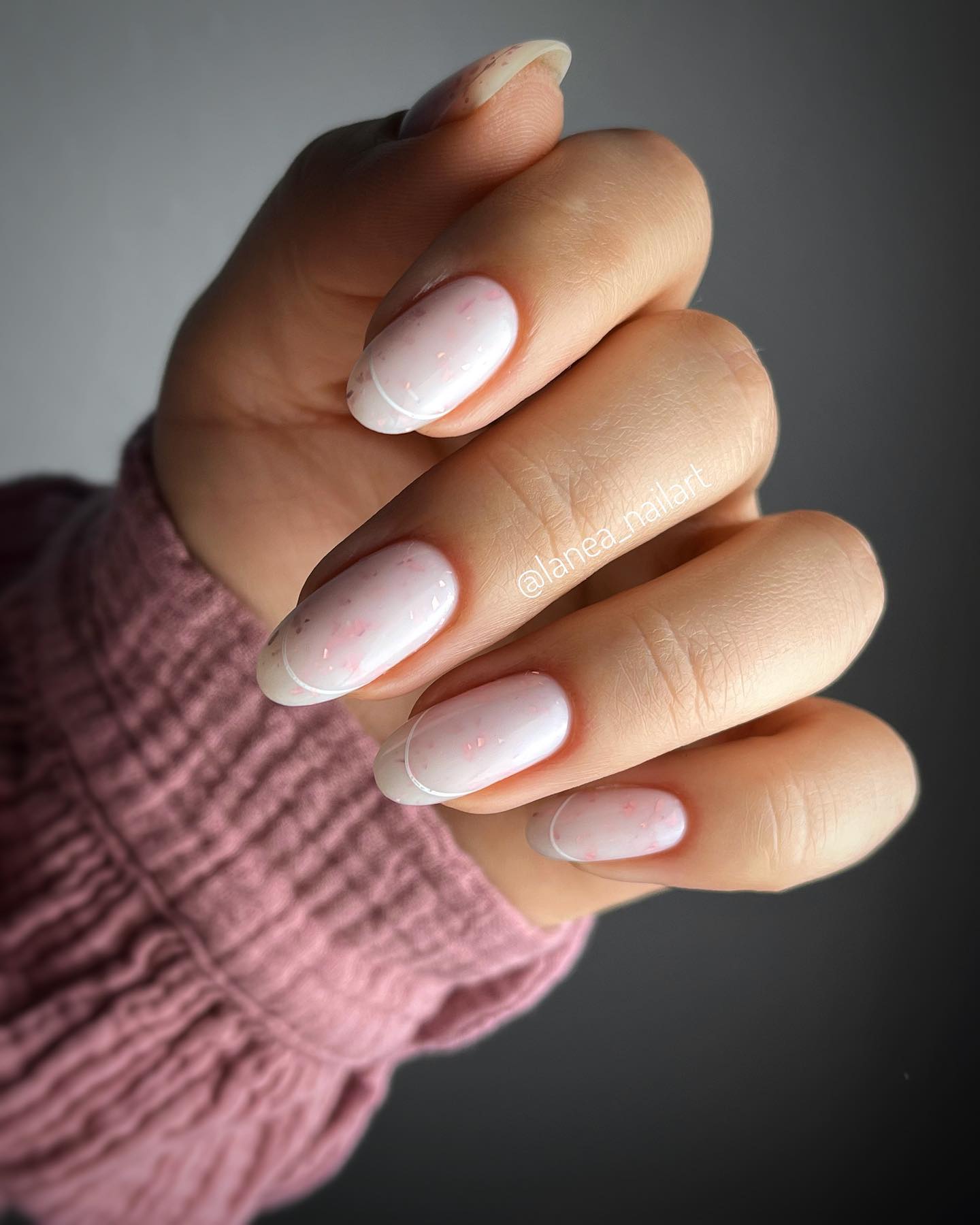 White Oval Nails with Pink Glitter