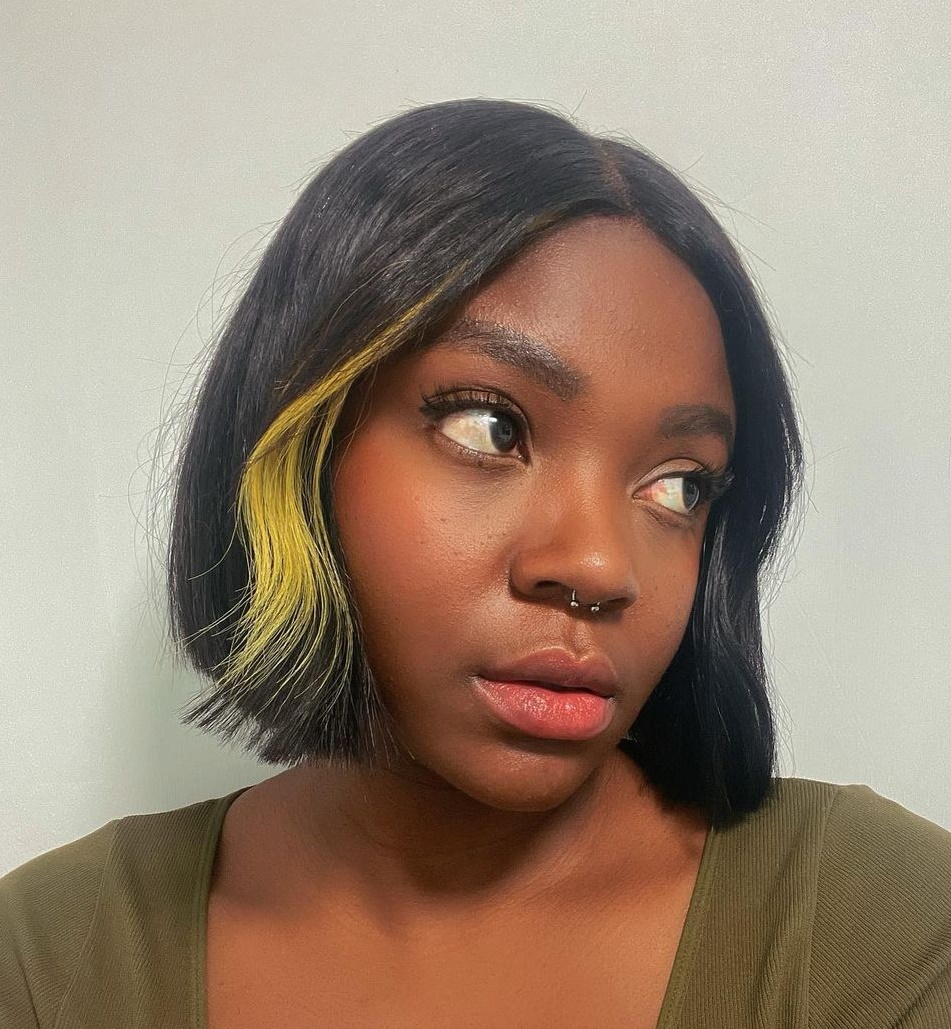 Yellow Highlights on Short Black Hair