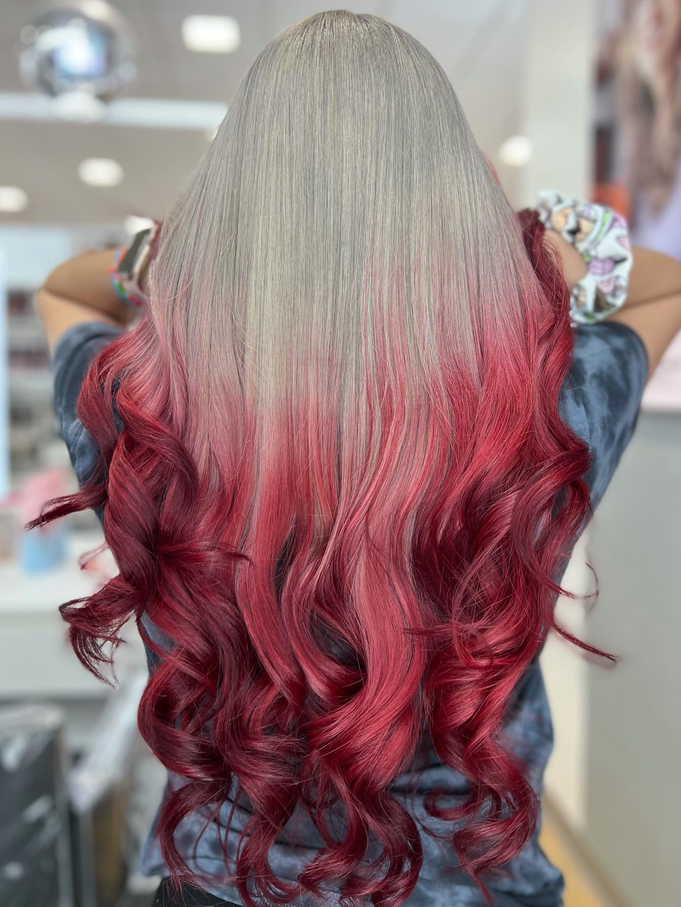 Ash Gray Hair with Red Ombre