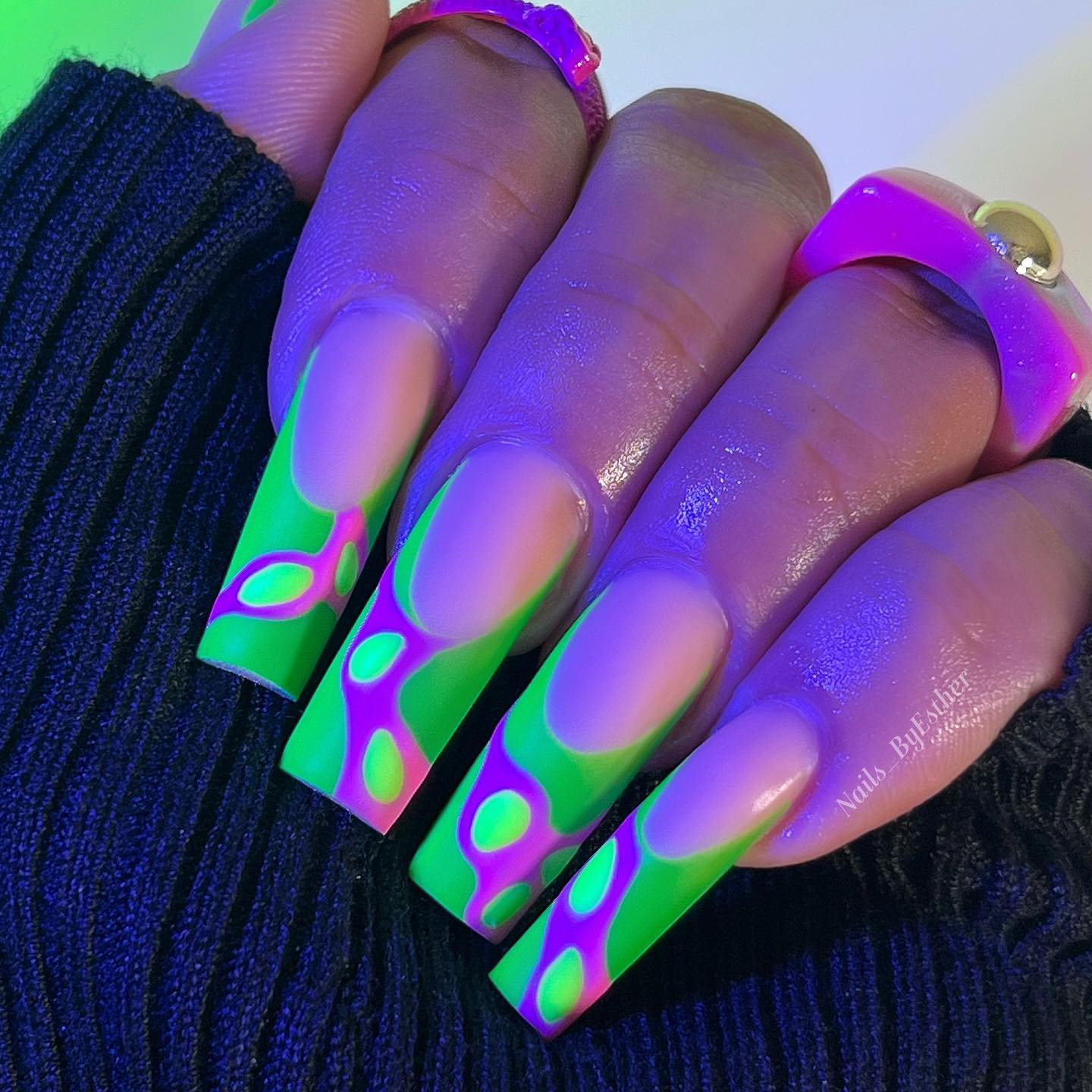 Bright Green Glow in the Dark French Nails