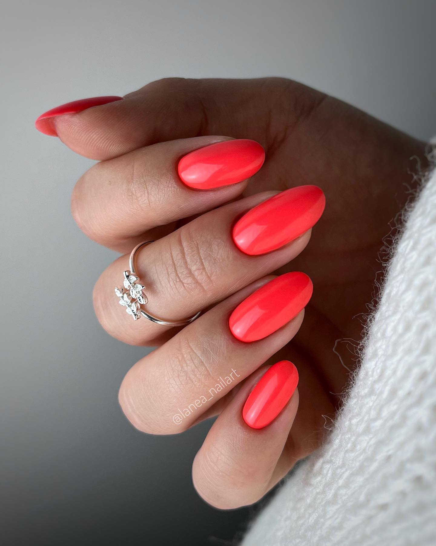 Bright Red Oval Nails