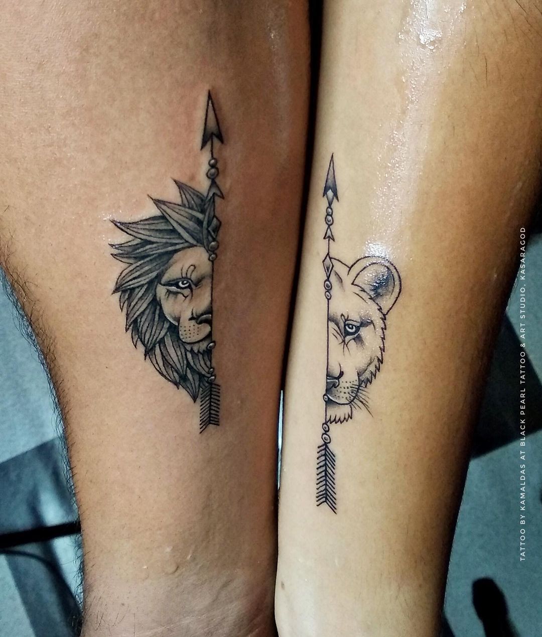 Lion Couple Tattoo Design For A Fierce Look