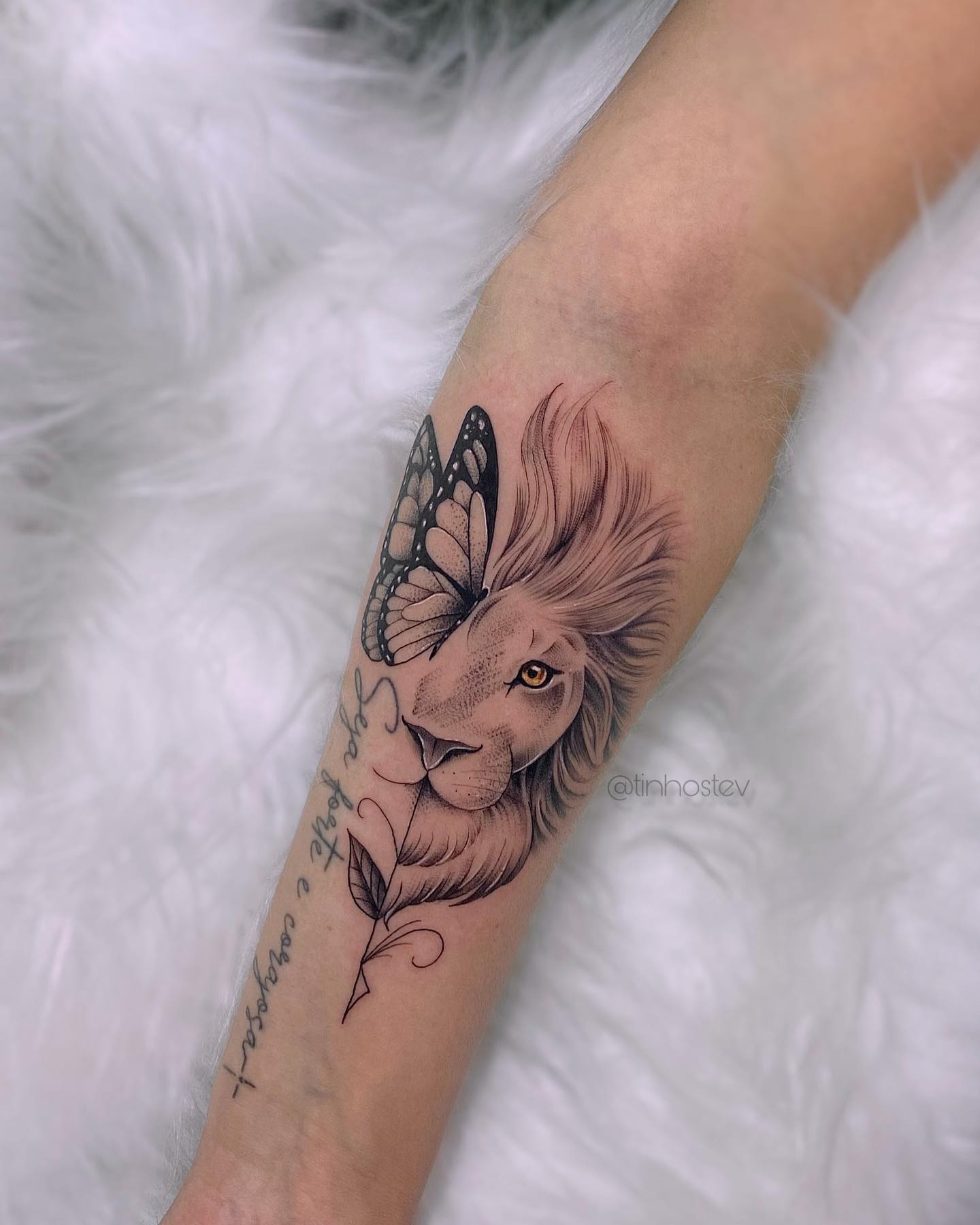 Lion Head Tattoo with Butterfly