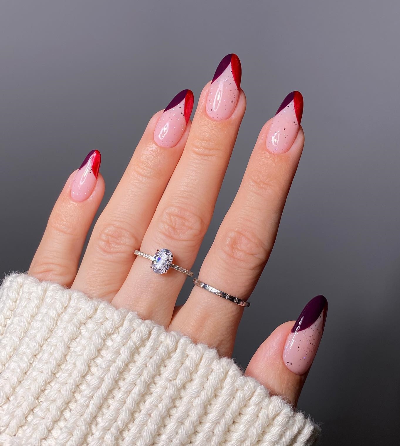 Long Burgundy French Nail Tips