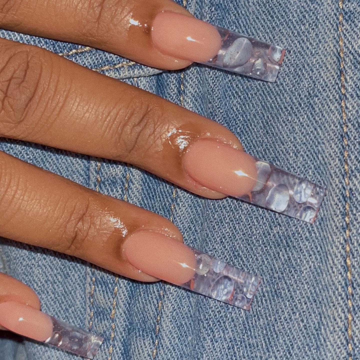 Long Nude Clear Nails