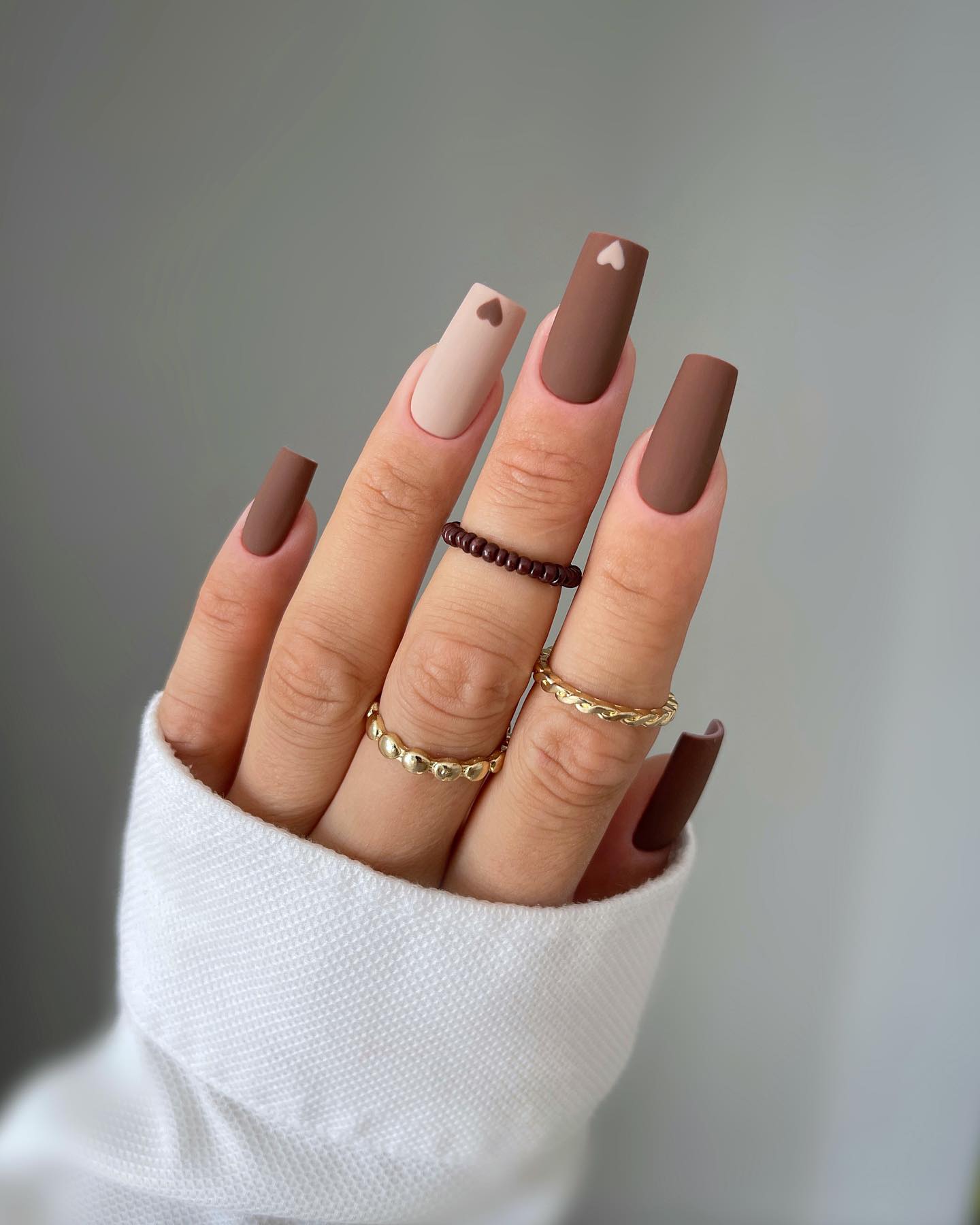 Long Square Matte Brown Nails