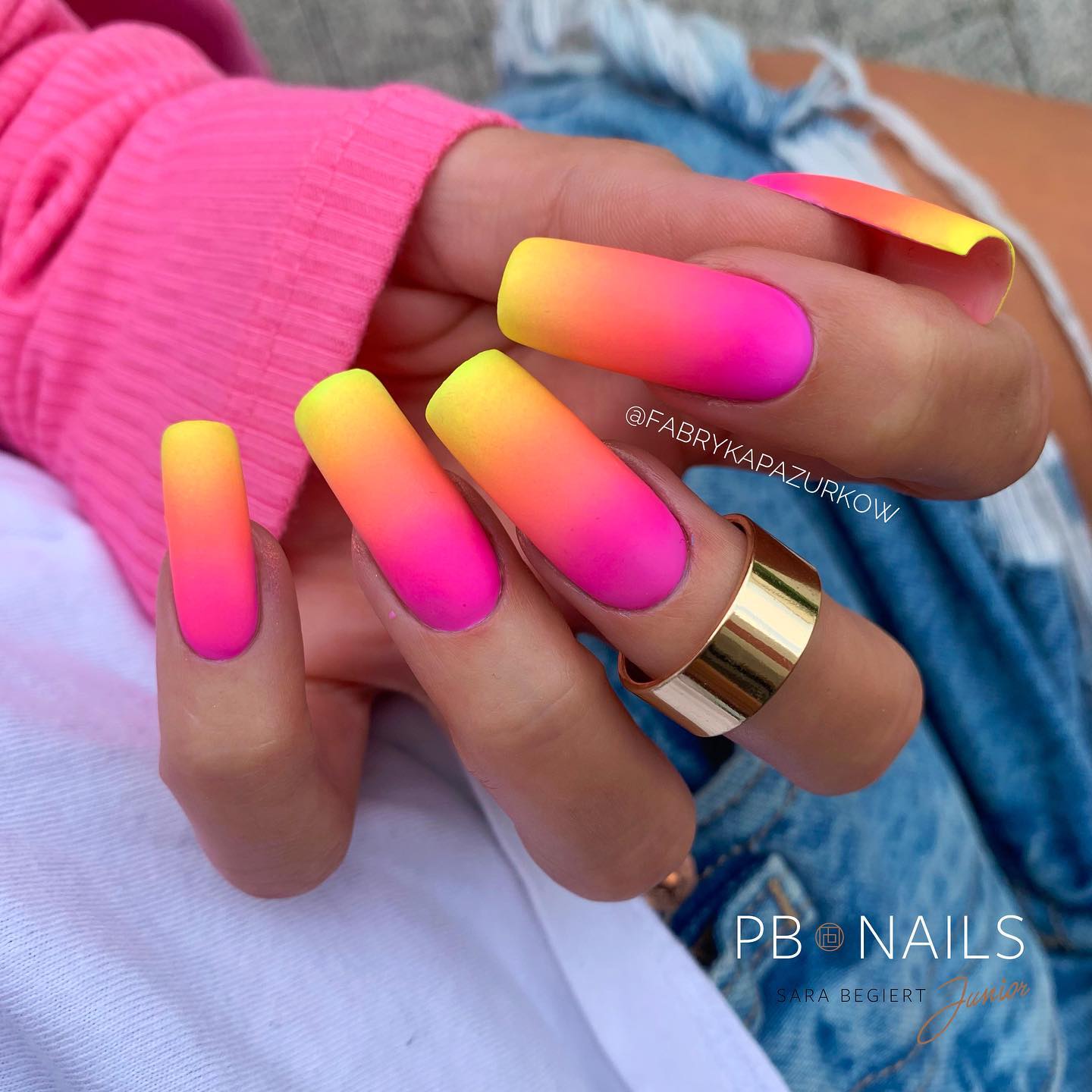 Long Square Pink to Yellow Ombre Nails