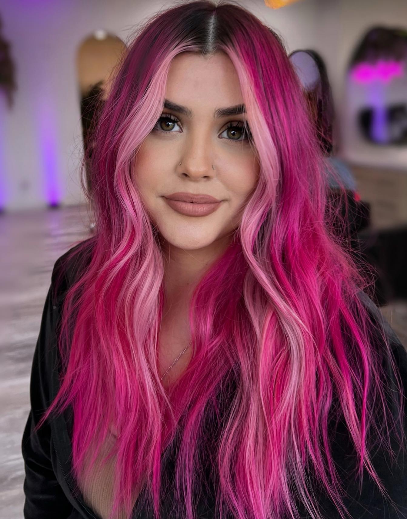 Magenta Pink Color on Long Hair