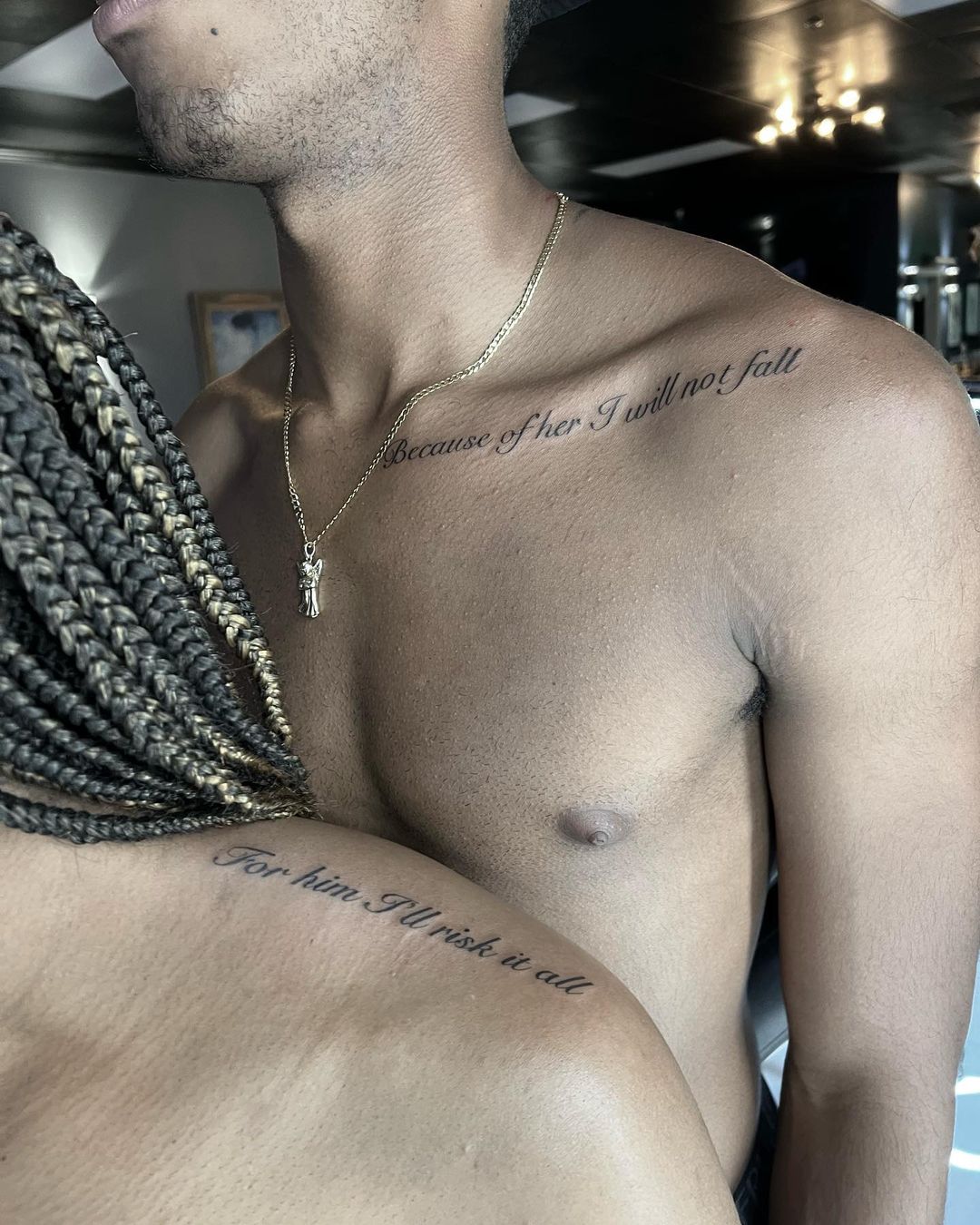 Mother and Son Quote Tattoos on Shoulders