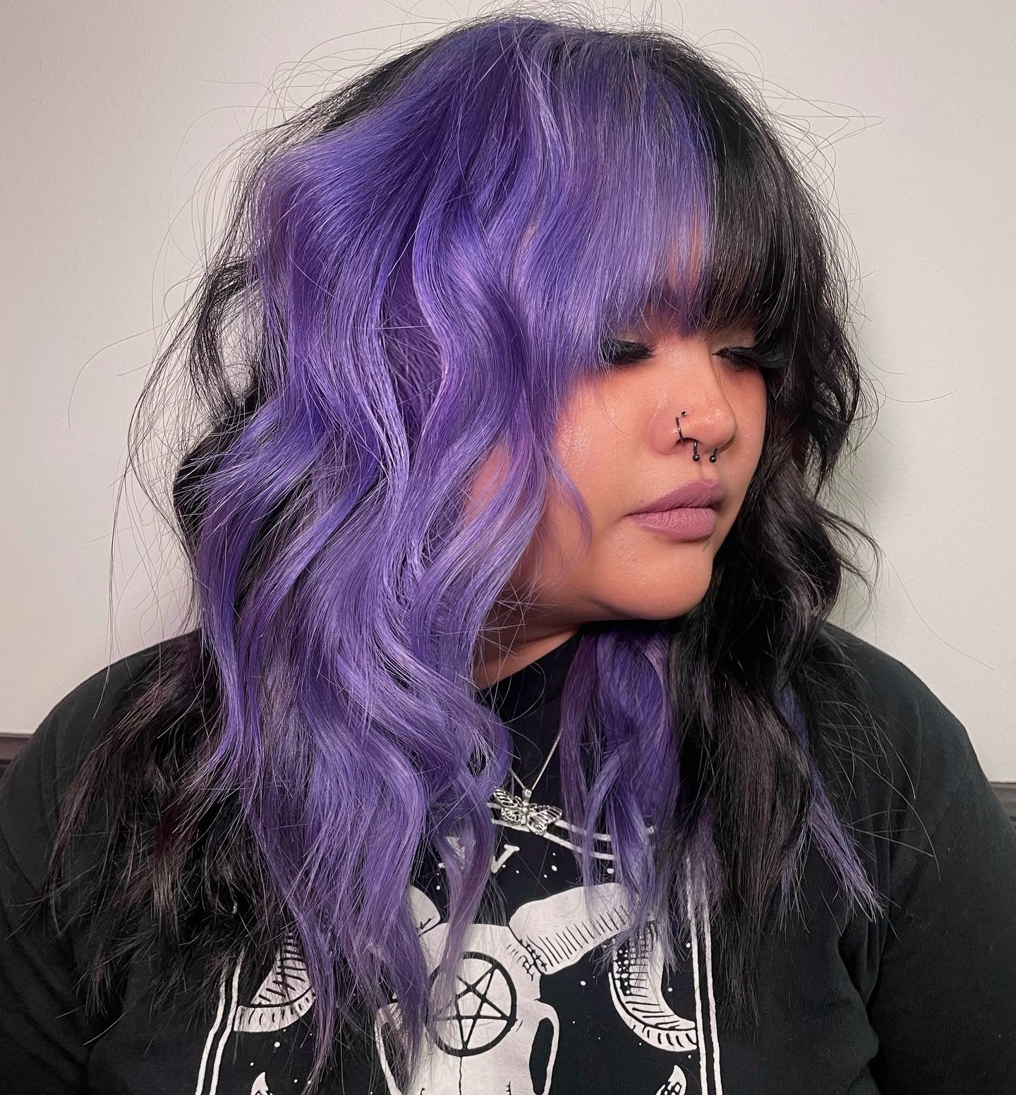 Natural Hair Color with Lavender Bang