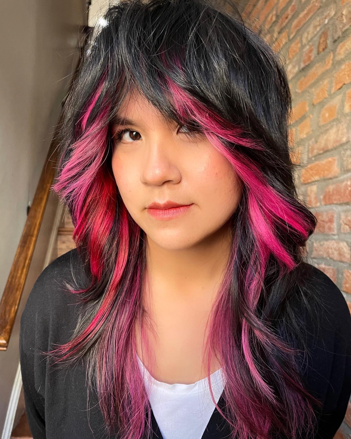 Neon Pink Highlights on Thick Black Hair