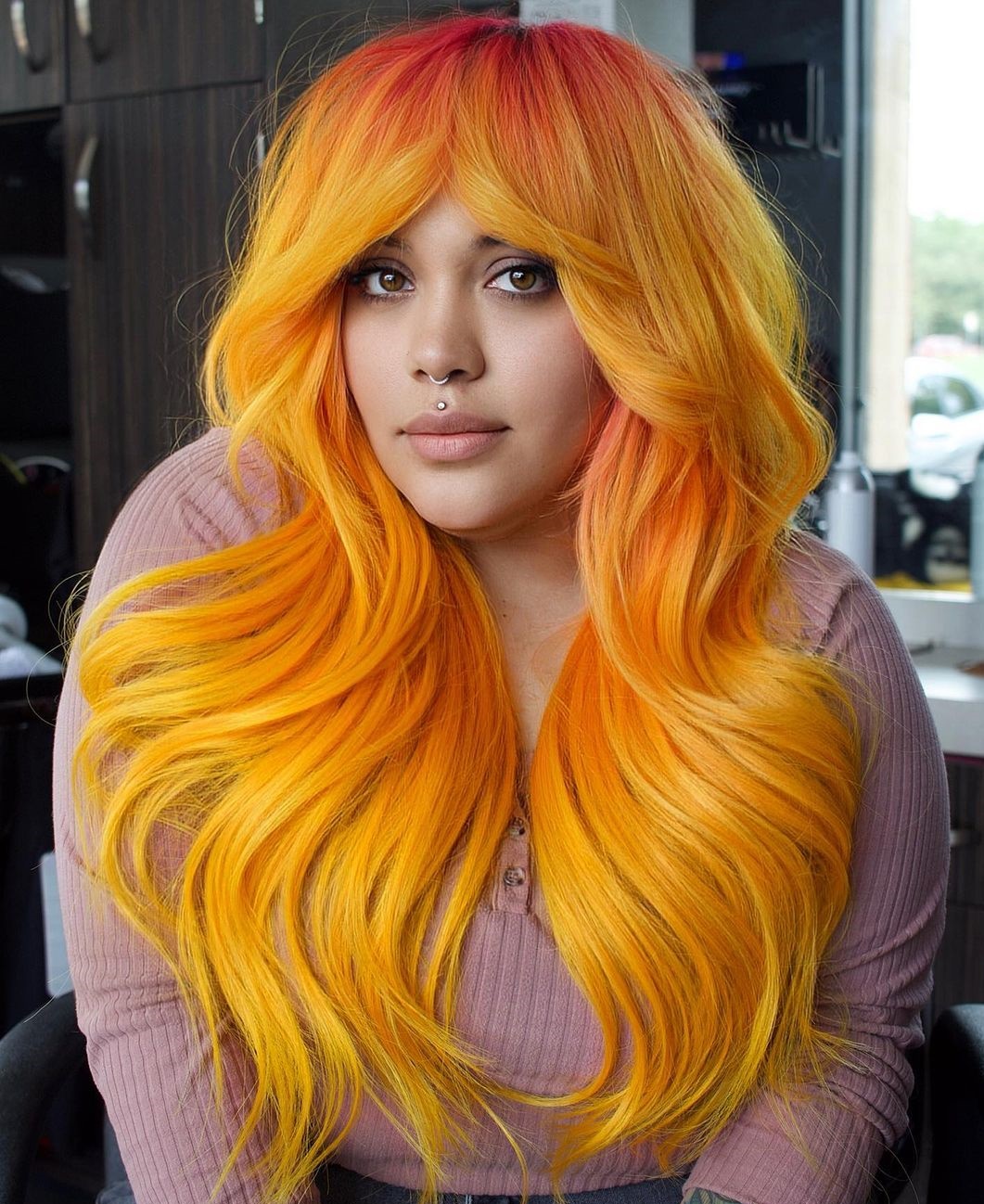 Orange & Yellow Color on Long Thick Hair