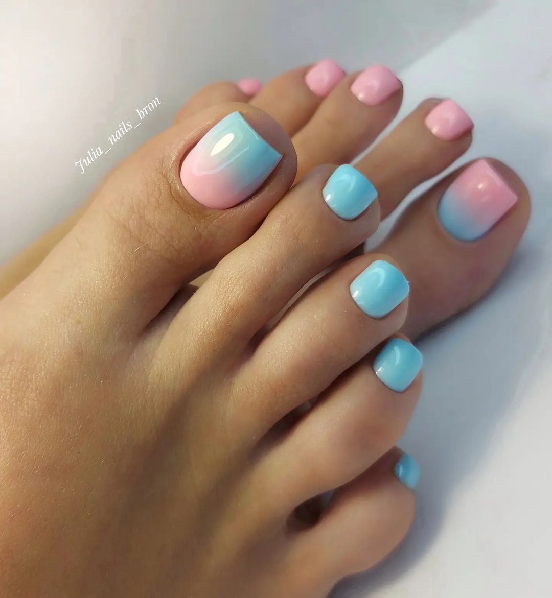 Pink-to-Blue Ombre Toe Nails