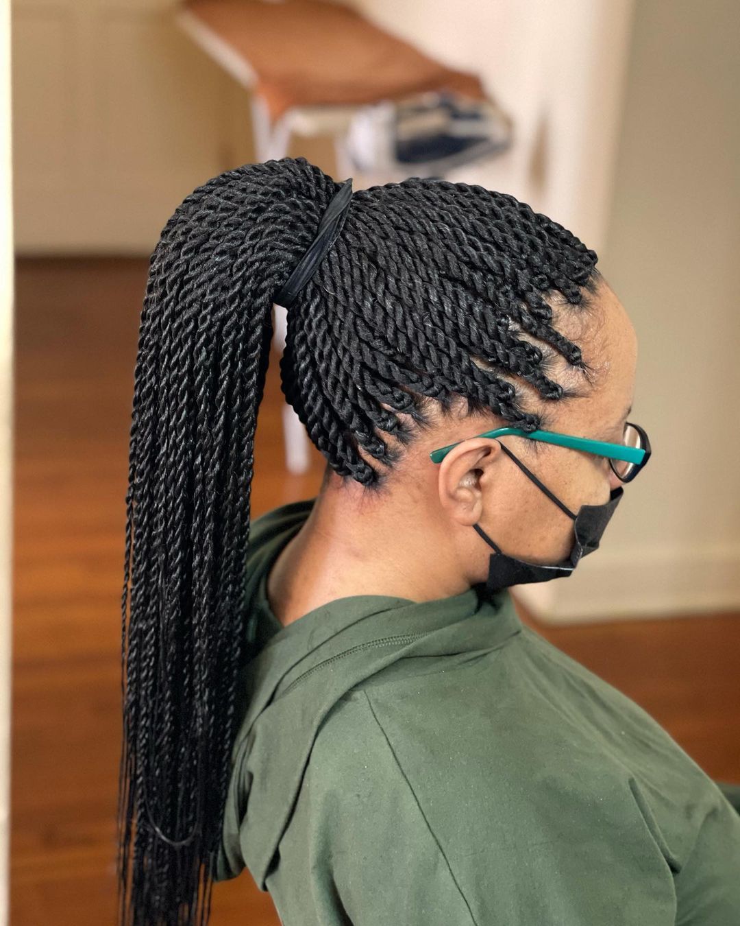 Senegalese Twist Ponytail on Black Hair